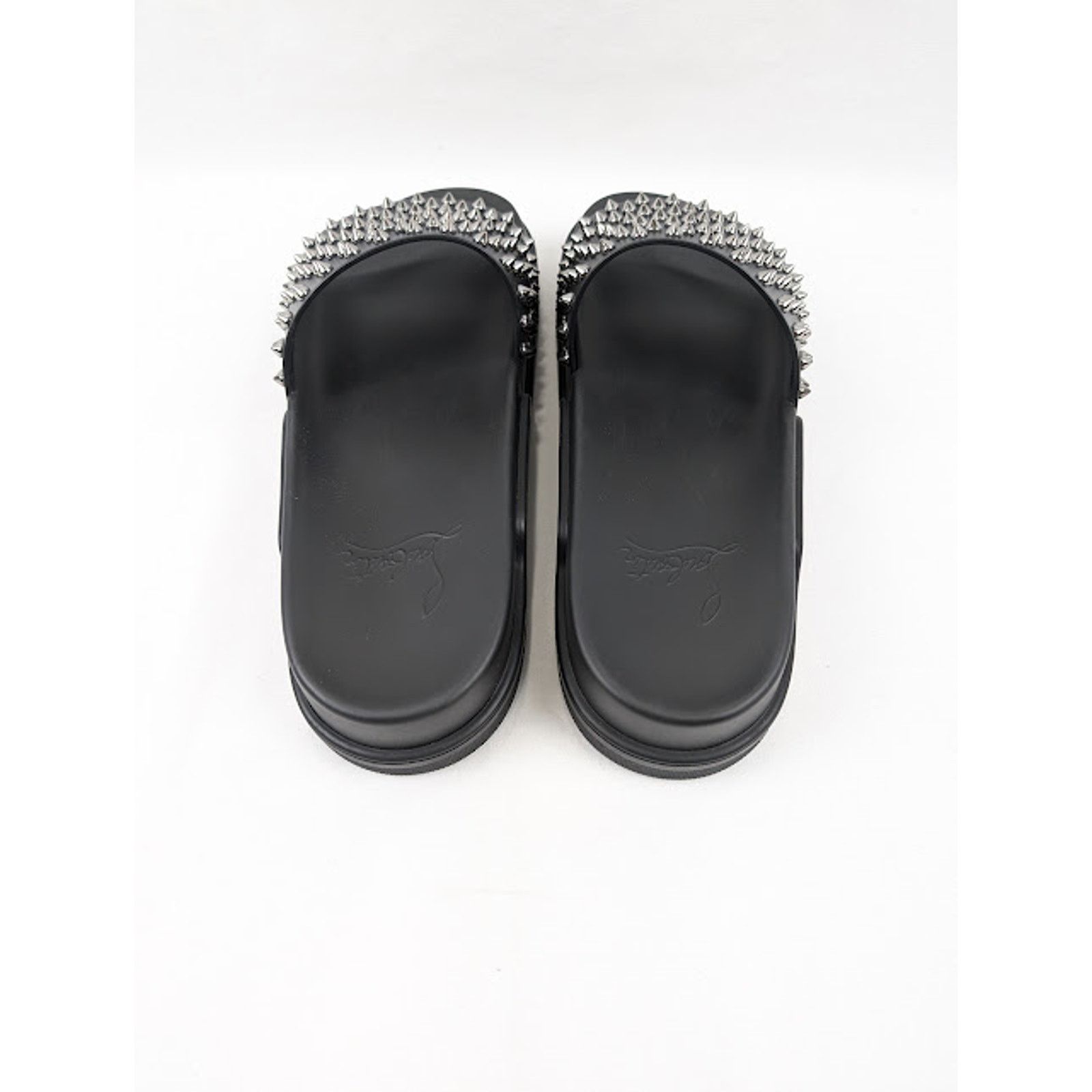 Christian Louboutin o1rshd1 Pool Fun Flat Calf Slippers in Black/Gun Size US 12.5 / EU 45-46 - 18 Thumbnail