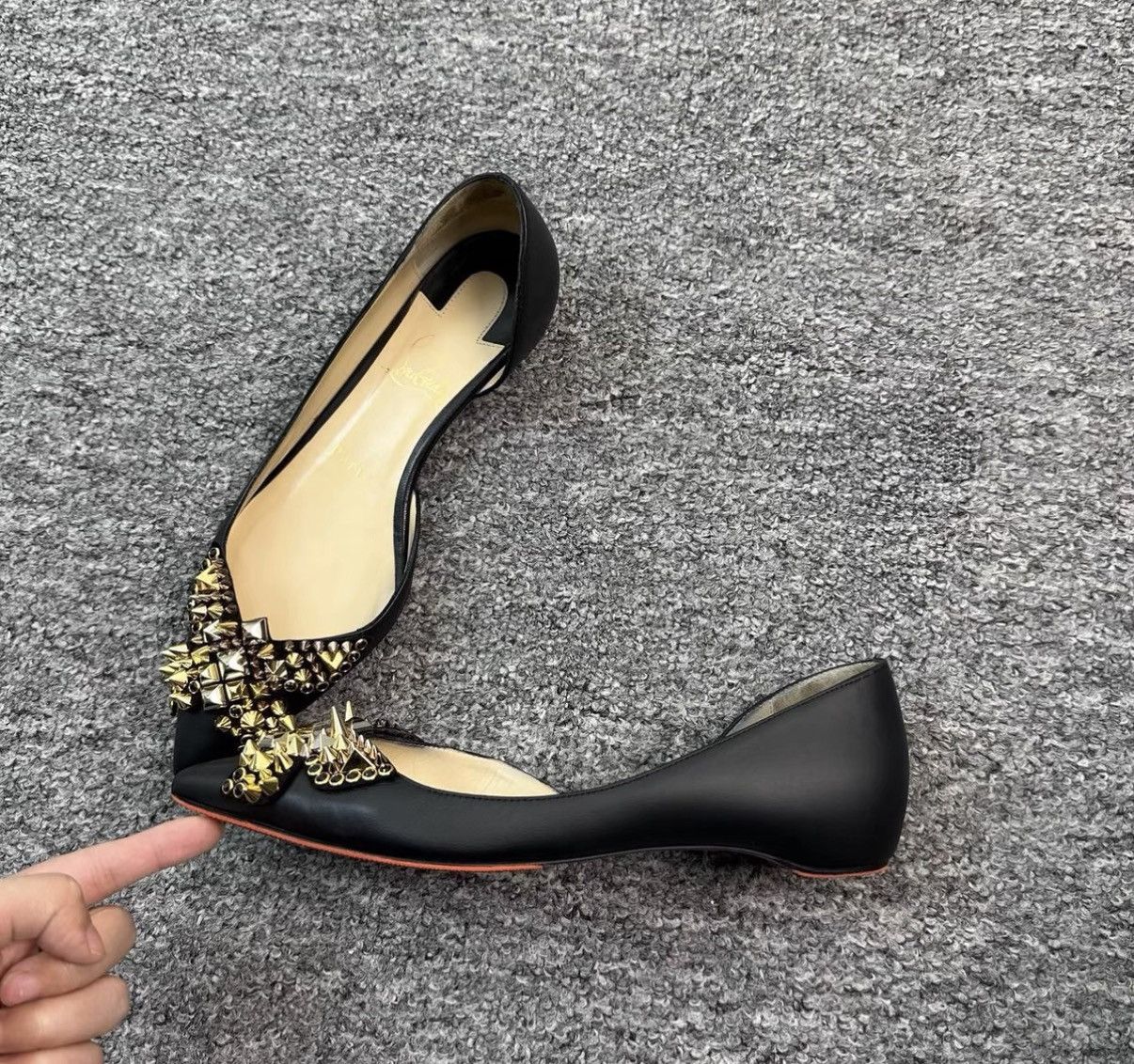 Christian Louboutin Christian Louboutin / Black Studded Pointed Toe Flats K12 Size US 6 / IT 36 - 1 Thumbnail