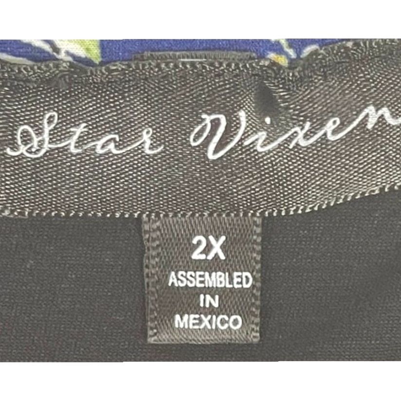Vintage Star Vixen Top Women Plus 2X Short Sleeve Floral Blue Shirt cadastro? Size XXL / US 16-18 / IT 52-54 - 4 Thumbnail