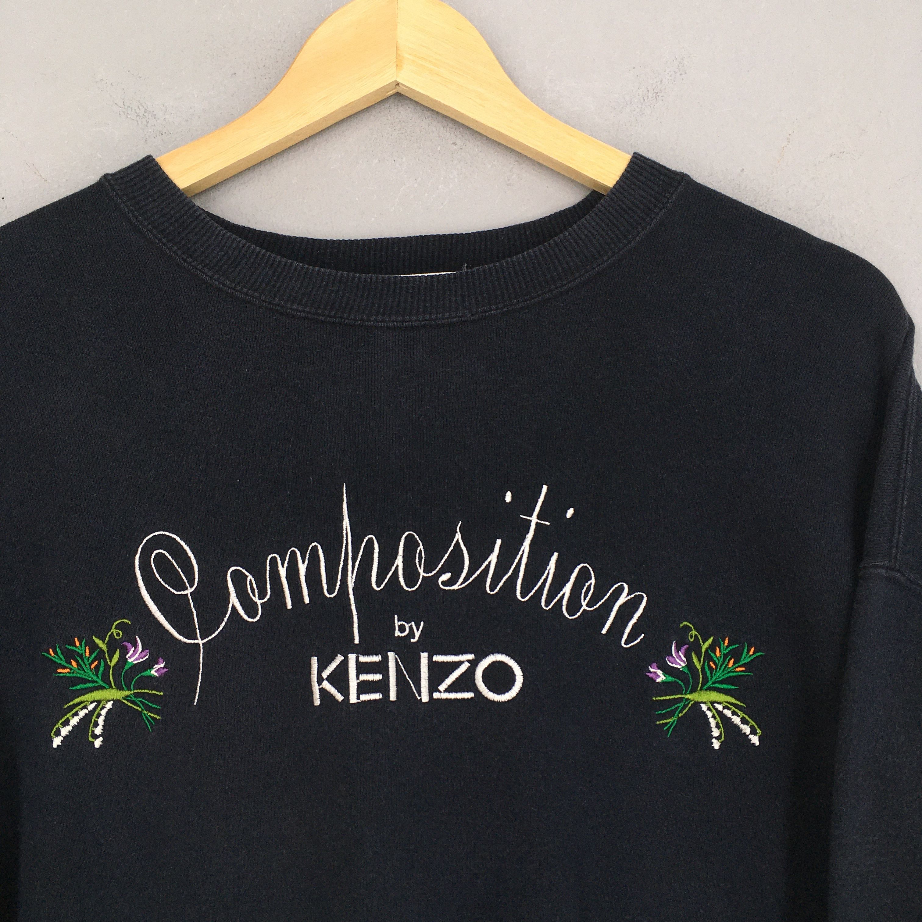 Kenzo × Vintage Vintage Composition By Kenzo Black Sweatshirt Medium Size US M / EU 48-50 / 2 - 2 Thumbnail