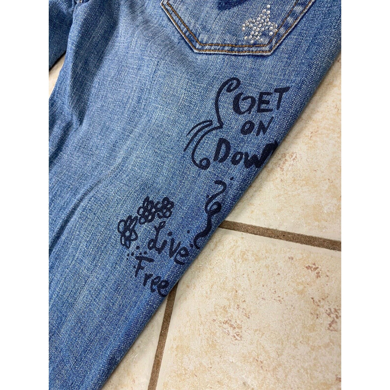 Other VTG Z Cavaricci Denim Jeans Rhinestones Graffiti Bootcut Size 25" / US 0 / IT 36 - 8 Thumbnail