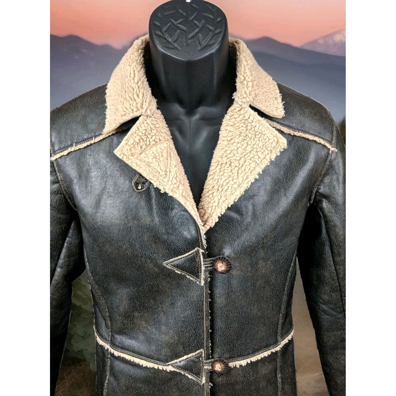 Silver Jeans Co. Silver Jeans Western Glove Brown Faux Leather Shearling Jacket Women Medium Size 32" / US 10 / IT 46 - 2 Thumbnail