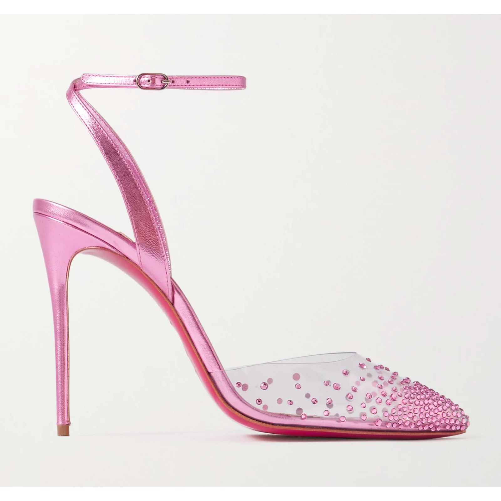 Christian Louboutin Spikaqueen 100 Pink PVC Ankle Strap Sandal Heel Pump 38.5 Size US 8.5 / IT 38.5 - 1 Thumbnail
