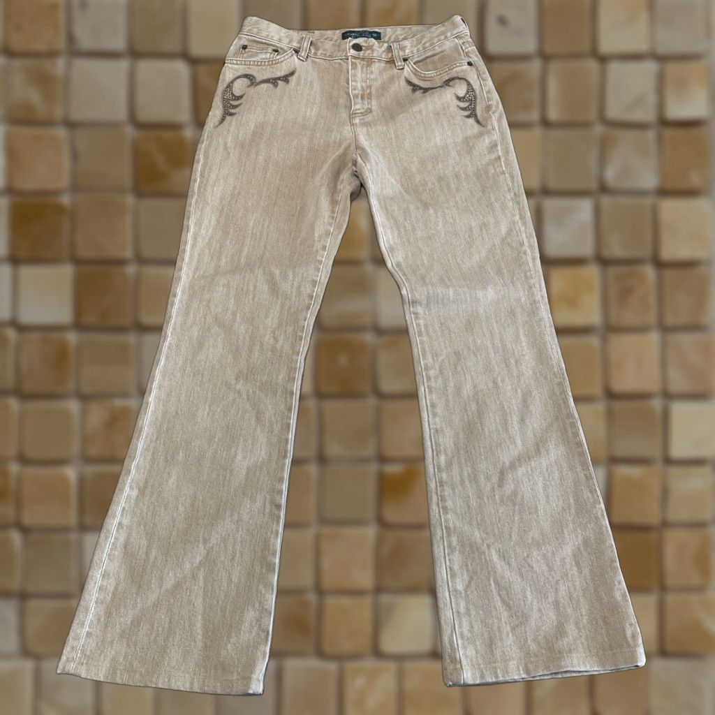 Vintage Lauren Jeans Co. Womens Stretch Bootcut Jeans Embroidered Tan Size 6 Size 28" / US 6 / IT 42 - 1 Thumbnail