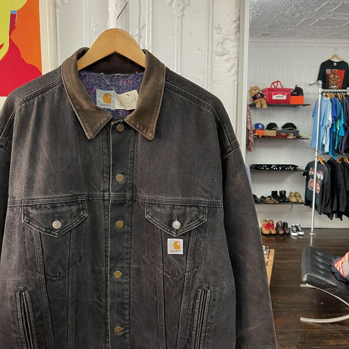 Carhartt 1990s Carhartt black denim jacket, purple blanket lined Size US L / EU 52-54 / 3 - 2 Thumbnail
