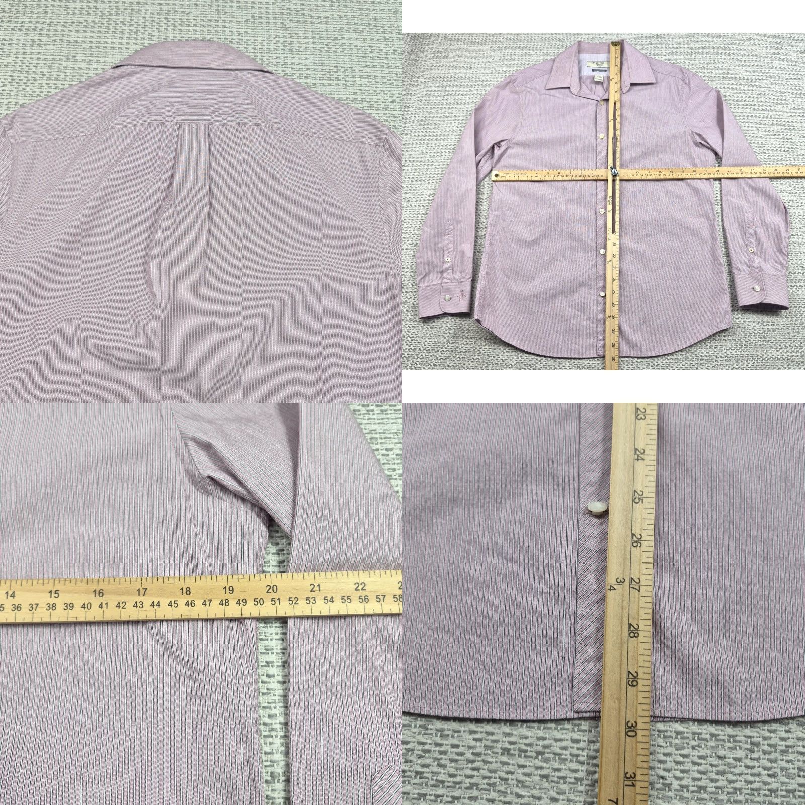 Original Penguin Original Penguin Heritage Slim Fit Shirt Mens 15.5 Pink Pinstripe Button Up Long Sleeve Dress Shirt, 100% Cotton, Slim, Classic Preppy Mens Size US L / EU 52-54 / 3 - 8 Thumbnail