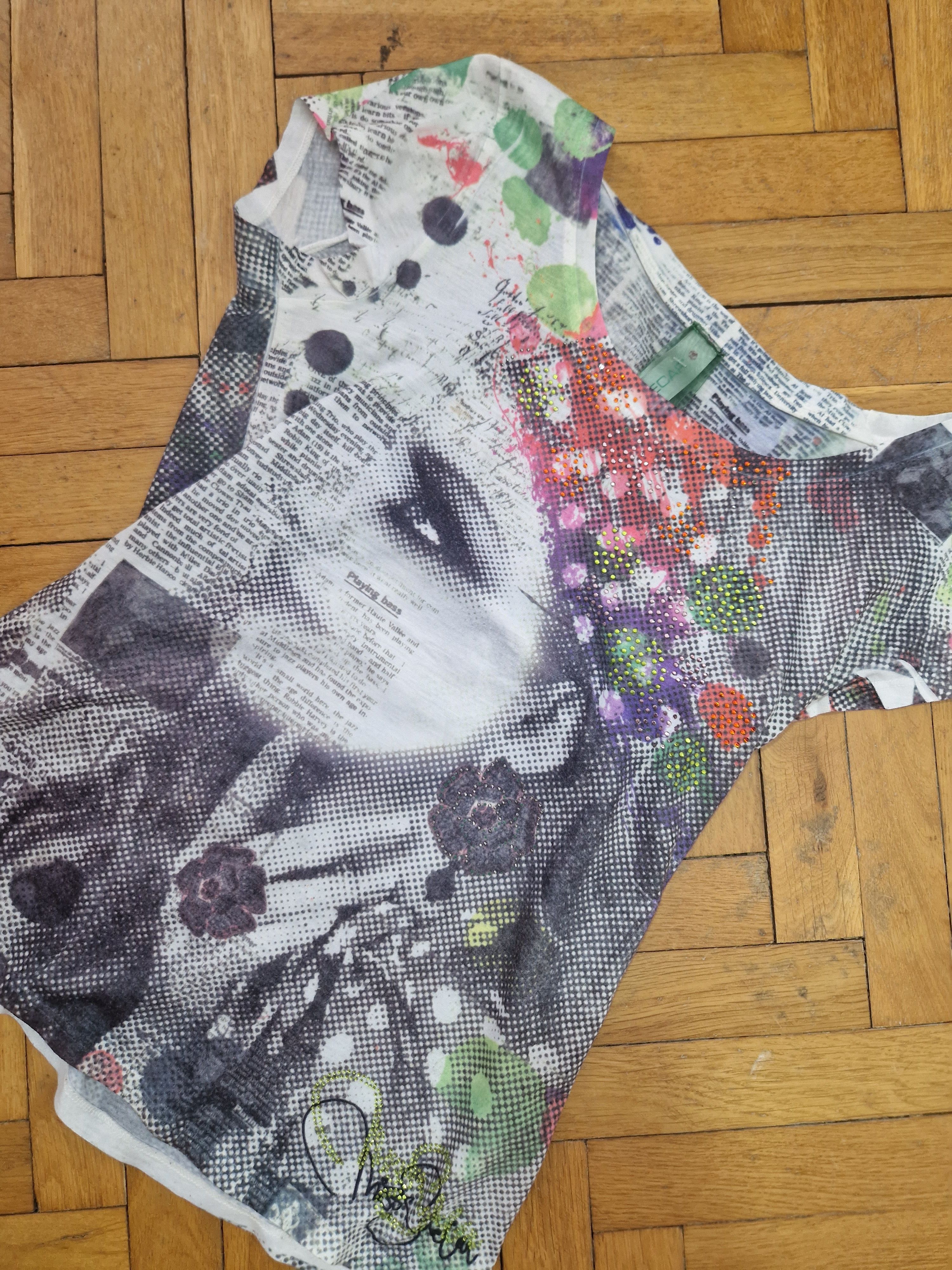 vintage avant garde y2k face newspaper galliano gaultier tee