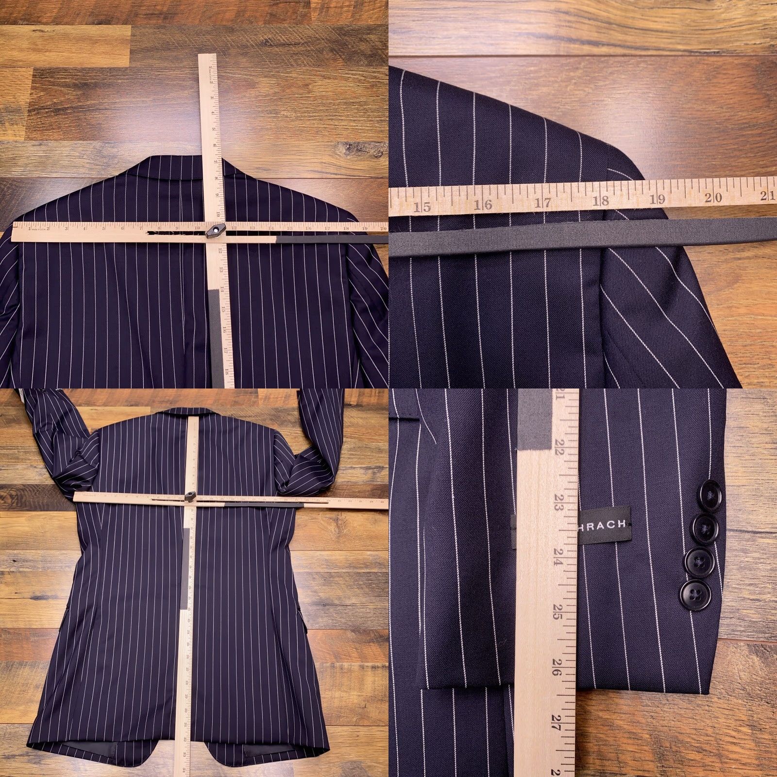 Vintage Bachrach Suit 40 Long Navy Blue Pinstripe Wool Pants 33 Waist Unhemmed New Size 40R - 9 Thumbnail