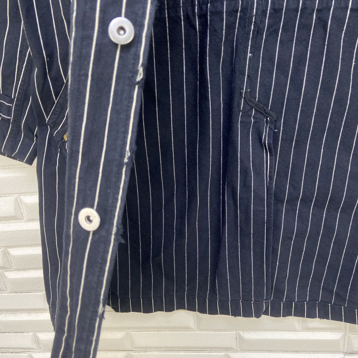 Japanese Brand Japanese Brand Thanx God Stripes Distressed Denim Jacket Size US S / EU 44-46 / 1 - 21 Thumbnail