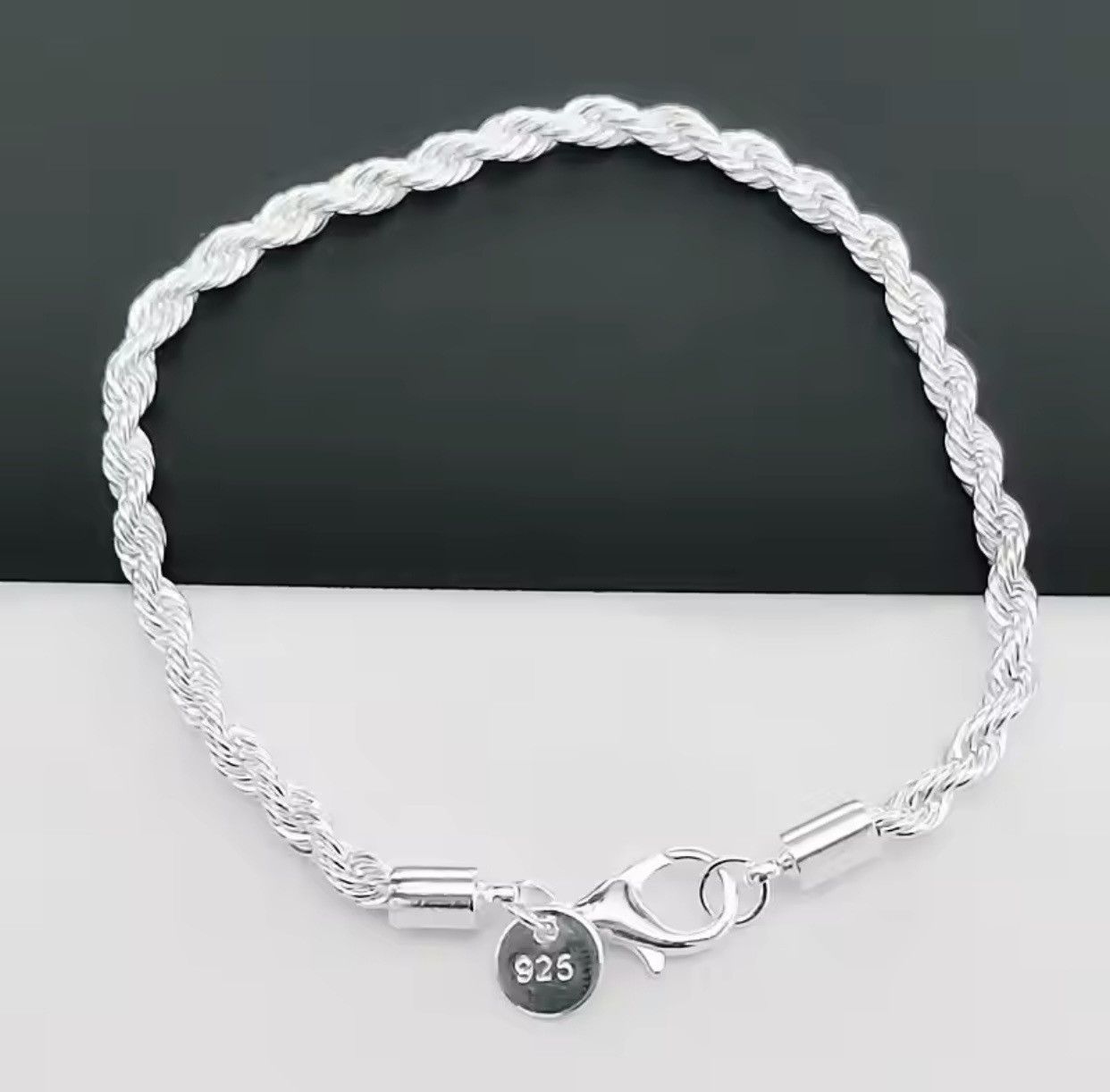 Jewelry 925 Sterling Silver 4MM Twisted Rope Bracelet Size ONE SIZE - 4 Thumbnail