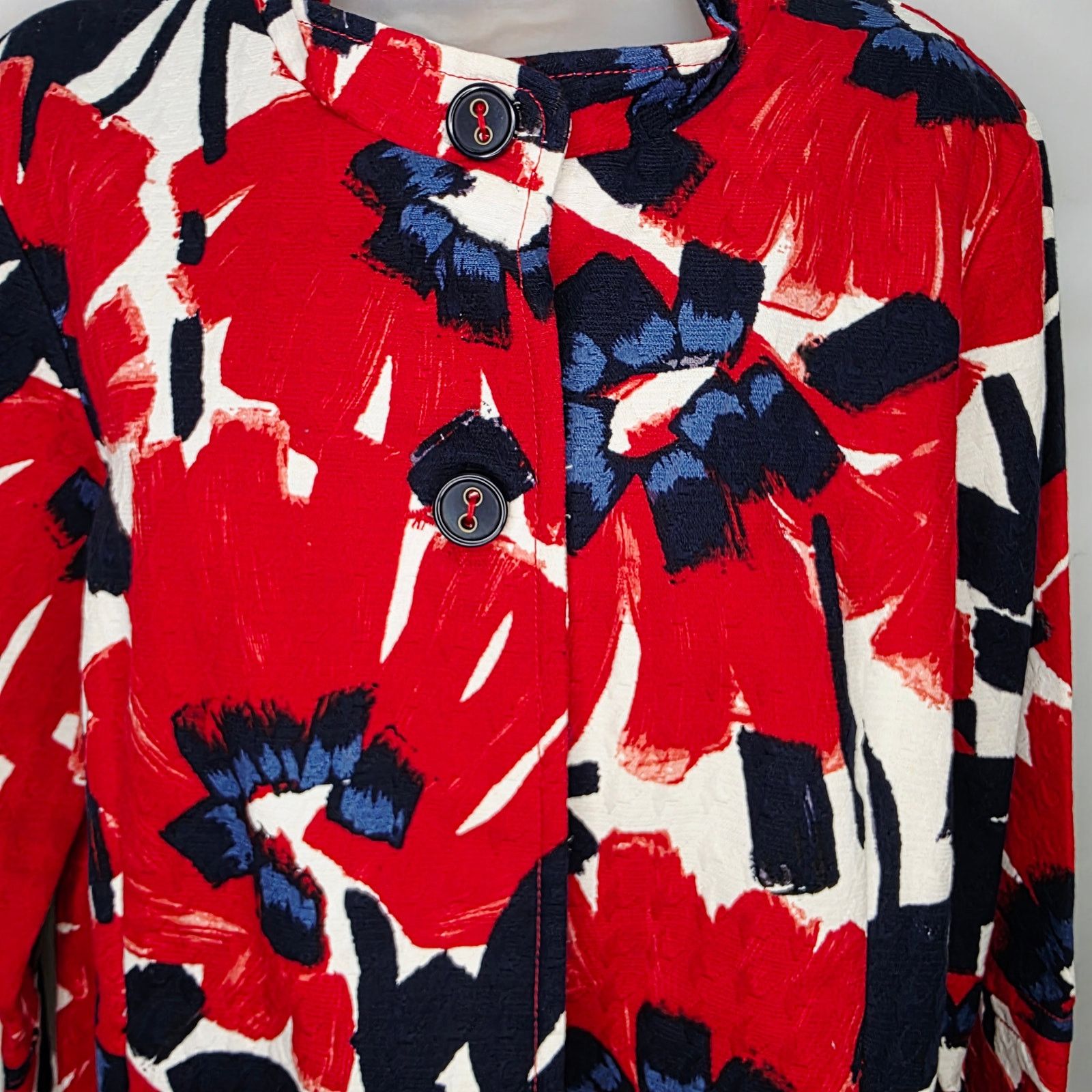 Other Ruby Rd. Blue & Red Floral Print 3/4 Sleeve Jacket Size 14 Size XL / US 12-14 / IT 48-50 - 8 Thumbnail