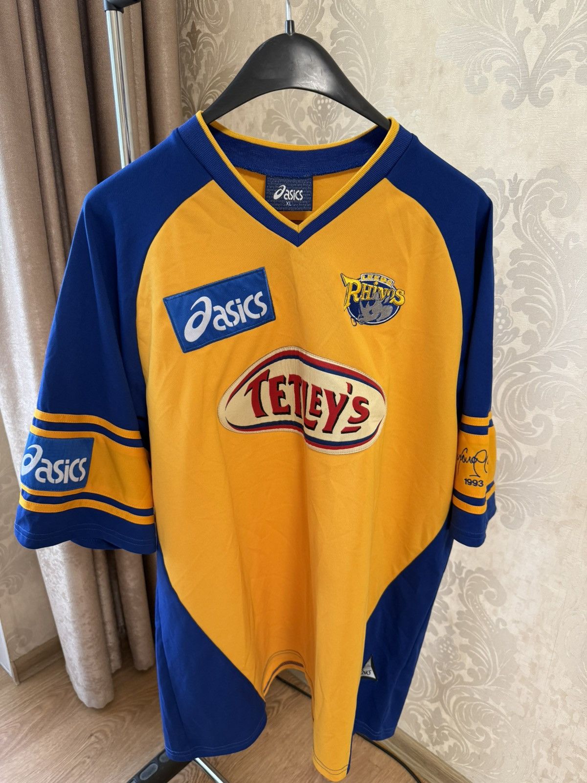 Asics 1991-1992 VINTAGE LEEDS RHINOS AWAY FOOTBALL SHIRT SIZE XL Size US XL / EU 56 / 4 - 1 Thumbnail