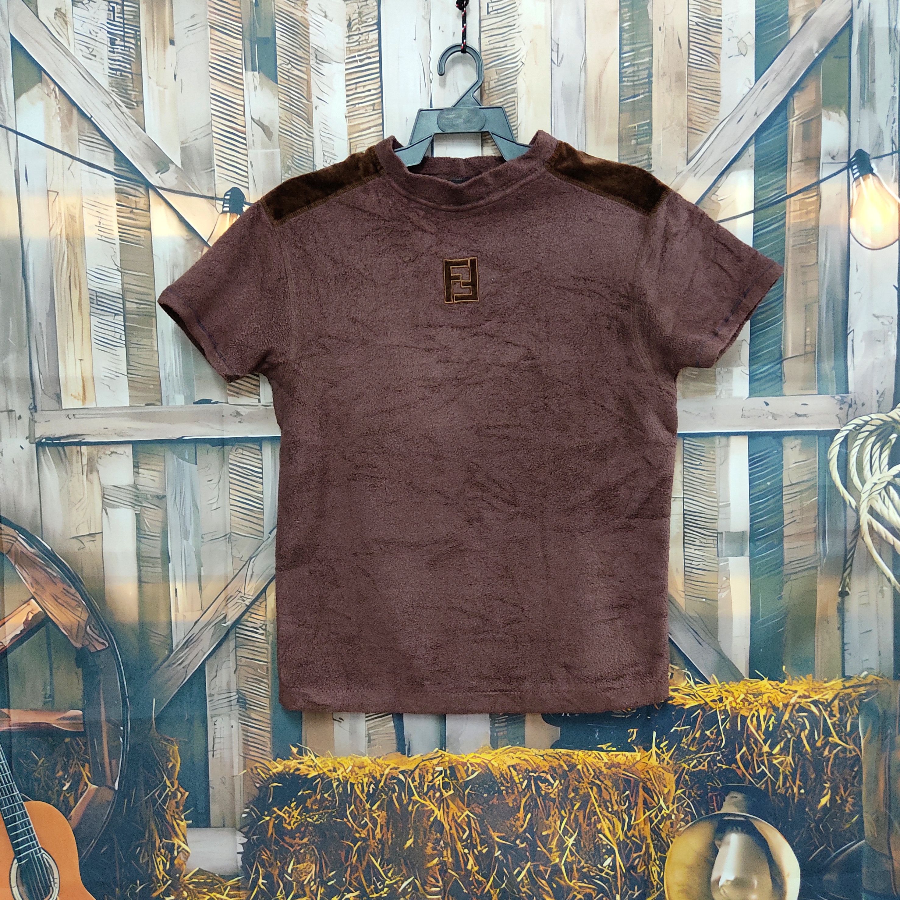 image of Fendi 1990-2000S Ff Appliqué-Logo Fleece Sweat T-Shirt in Brown, Men's (Size Medium)