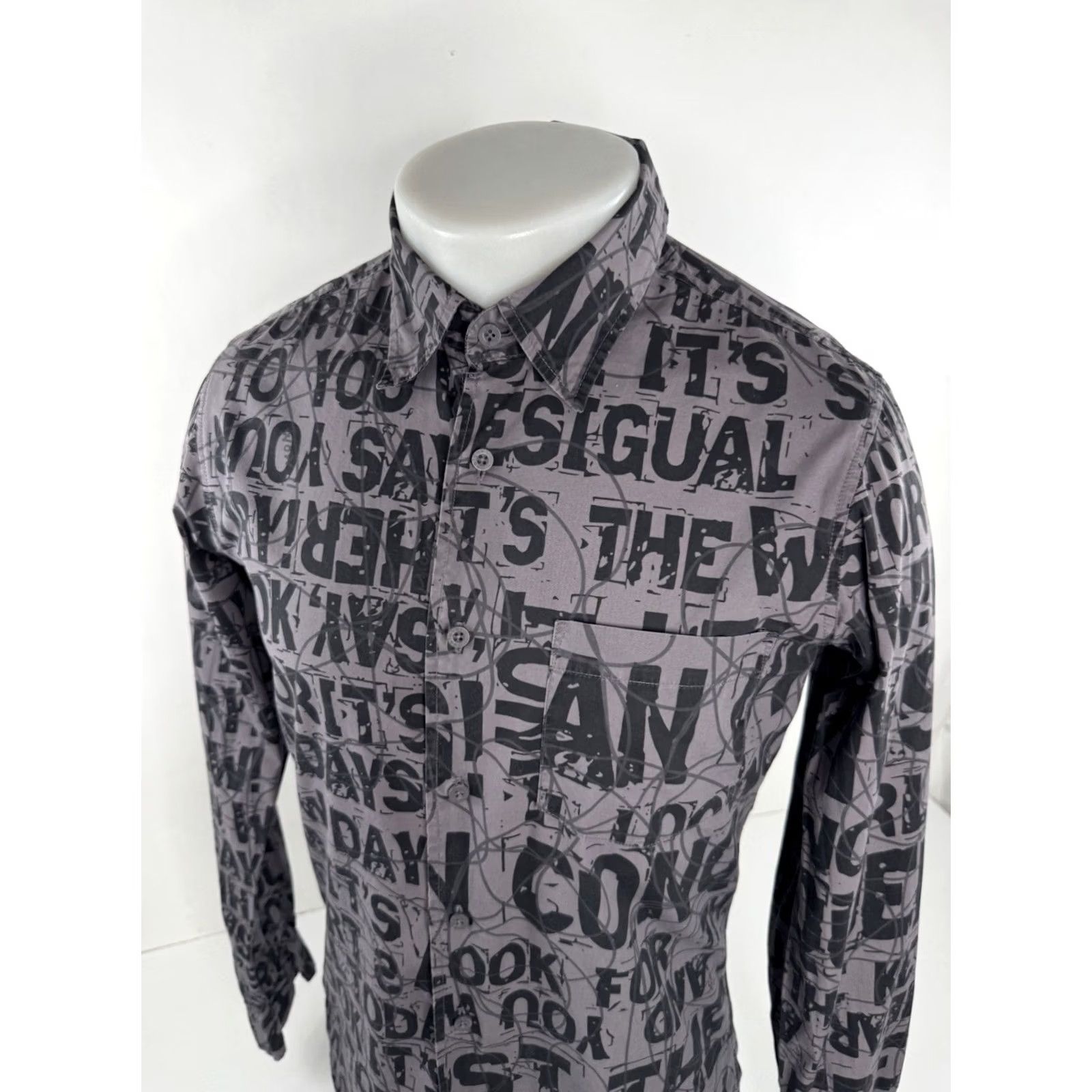Desigual Desigual Shirt Mens S Gray Letter Writing Print Size US S / EU 44-46 / 1 - 3 Thumbnail