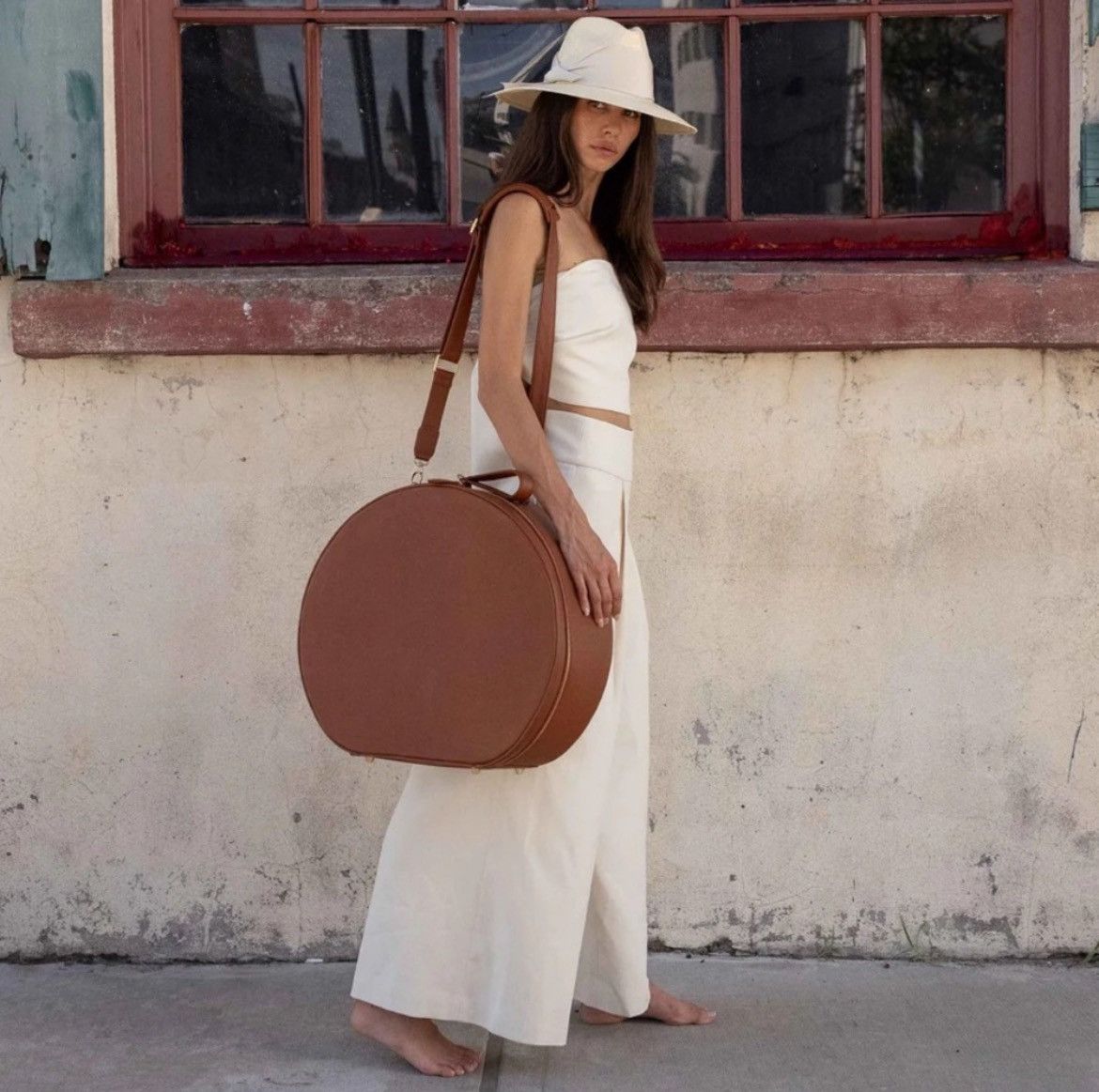 Freya Floral Embroidery Leather Travel Carry On Hat Box