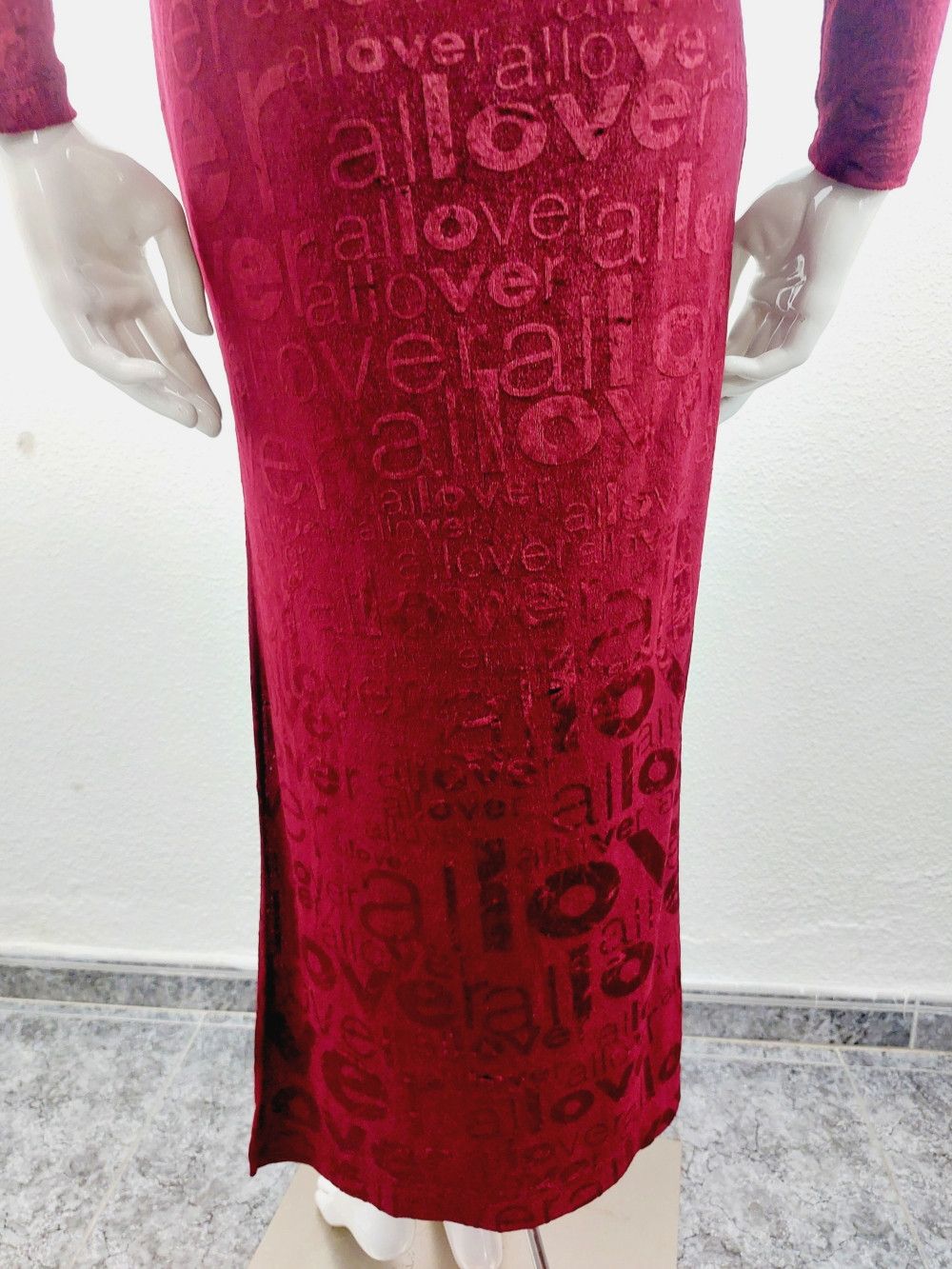 Moschino Moschino Jeans Velvet Love All Over Red Split Maxi Dress Size S / US 4 / IT 40 - 12 Thumbnail