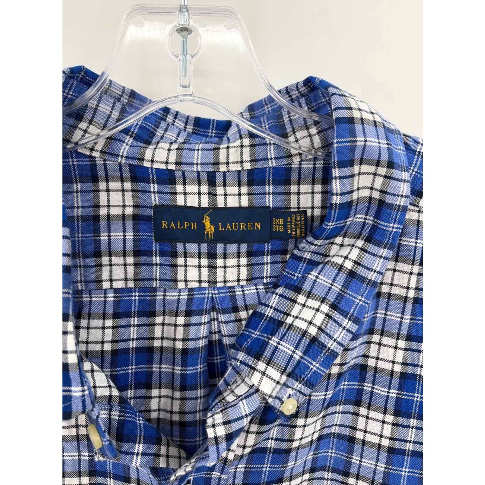 VINTAGE Ralph Lauren Blue Label Blue Plaid 3XB Men's Button Down Shirt