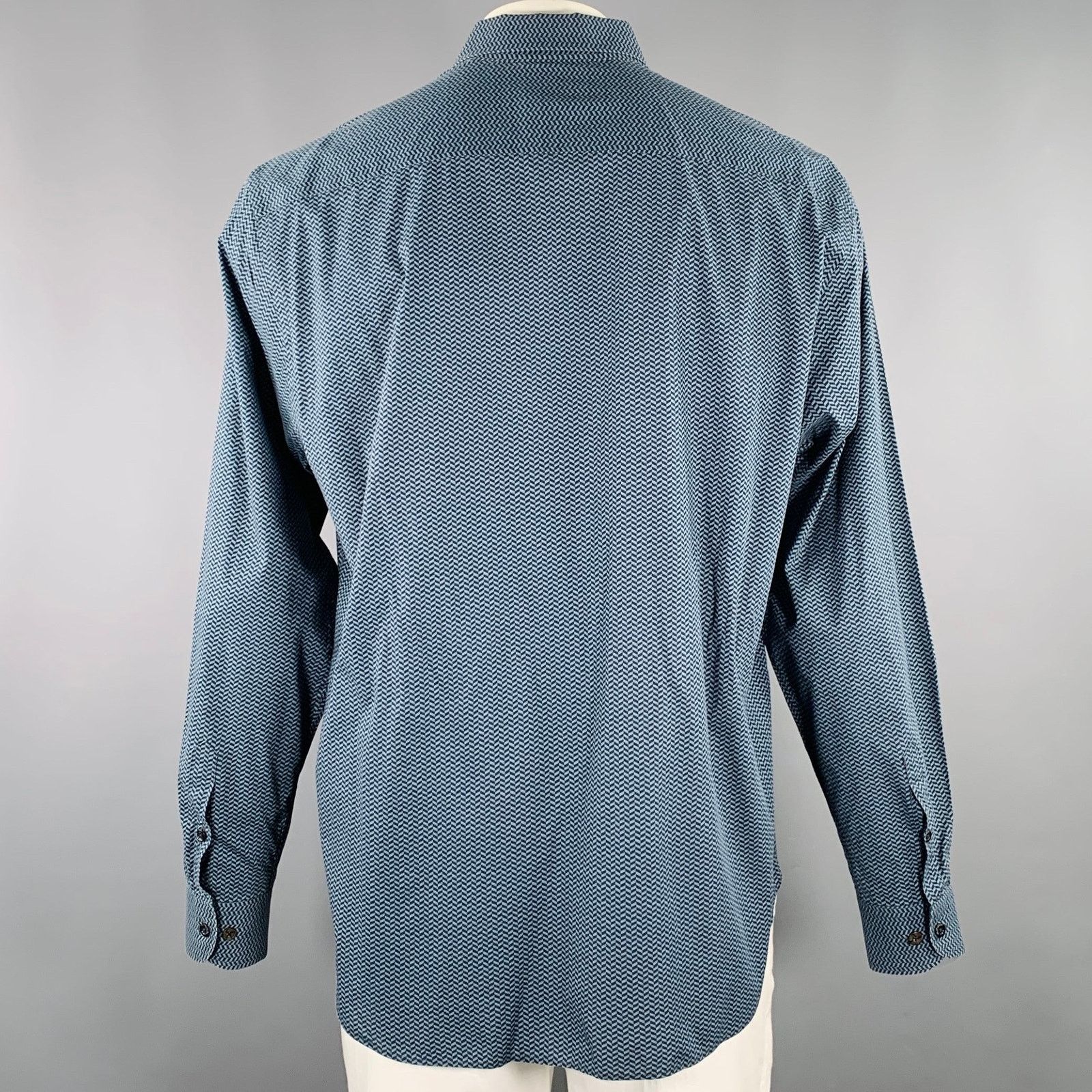 Emporio Armani Size XXL Blue Black Herringbone Long Sleeve Shirt Size US XXL / EU 58 / 5 - 4 Thumbnail