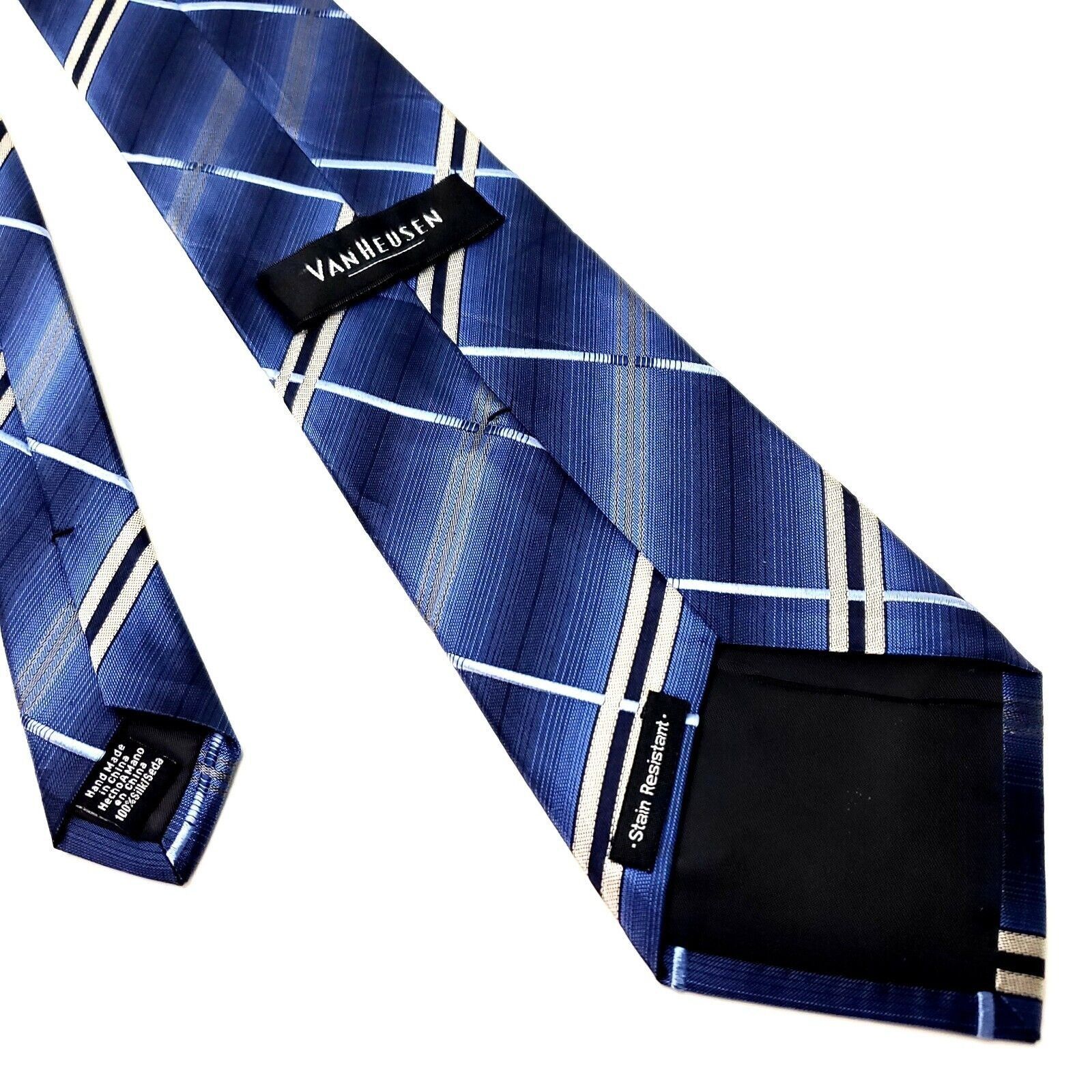 Van Heusen Van Heusen Blue Silk Tie Woven Gingham Plaid Stain Resistant Size ONE SIZE - 3 Thumbnail