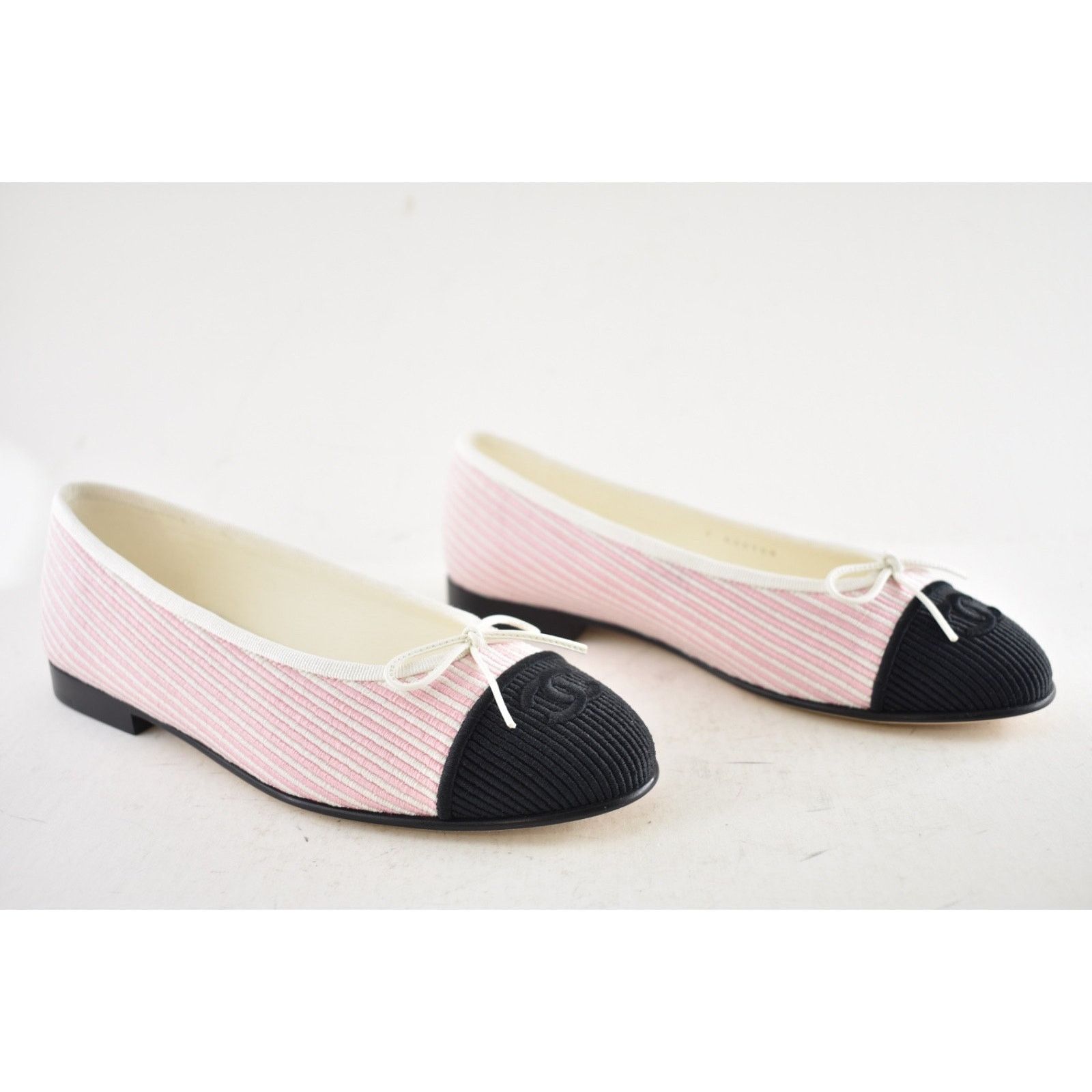 Chanel Chanel 24S Pink White Black Pinstripe Stripe CC Logo Ballet Size US 7 / IT 37 - 4 Thumbnail