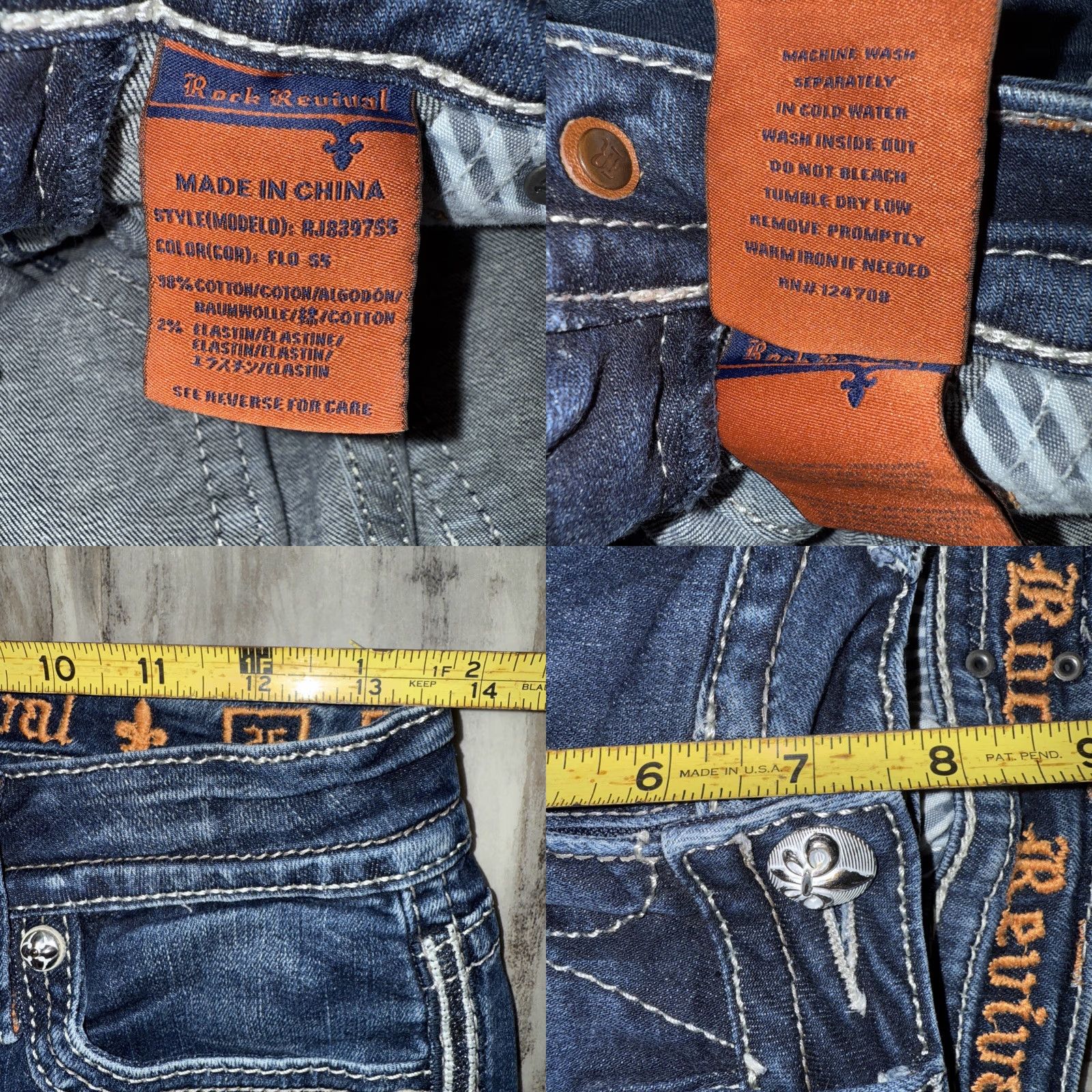 Vintage Rock Revival Jeans Women's 26 Blue Flo Easy Skinny Bling Denim Flap Pocket Y2K Size 26" / US 2 / IT 38 - 9 Thumbnail