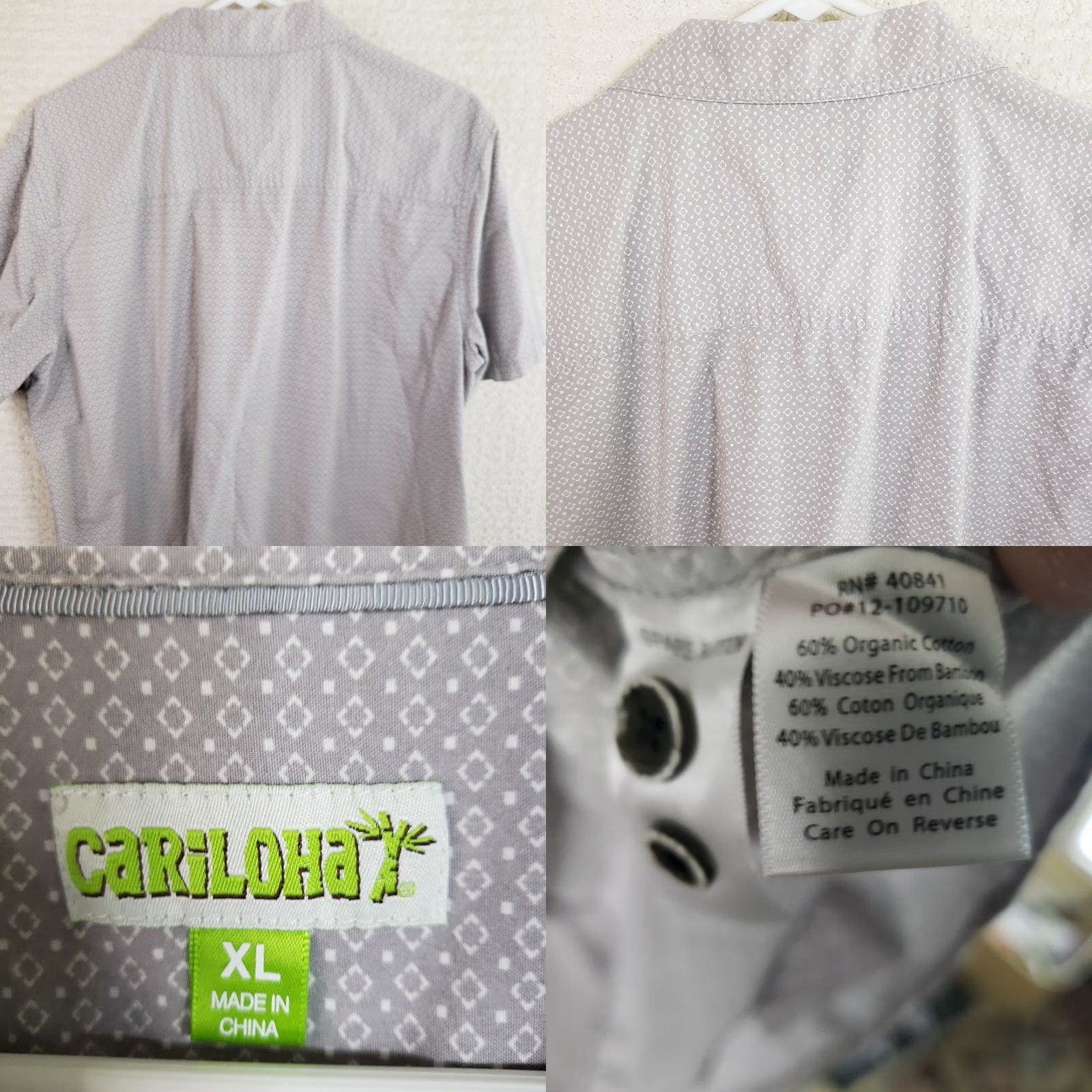 Vintage Cariloha Shirt Mens XL Gray Geometric Button Bamboo Cotton Blend Short Sleeve Size US XL / EU 56 / 4 - 8 Thumbnail