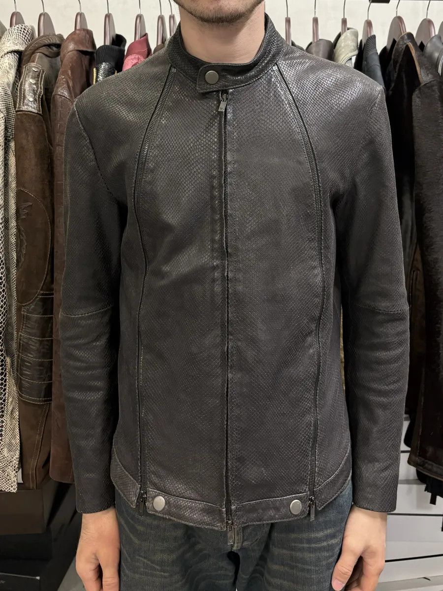 Emporio Armani SS2009 Emporio Armani Brown Snakeskin Effect Leather Multi Zips Jacket Size US S / EU 44-46 / 1 - 4 Thumbnail
