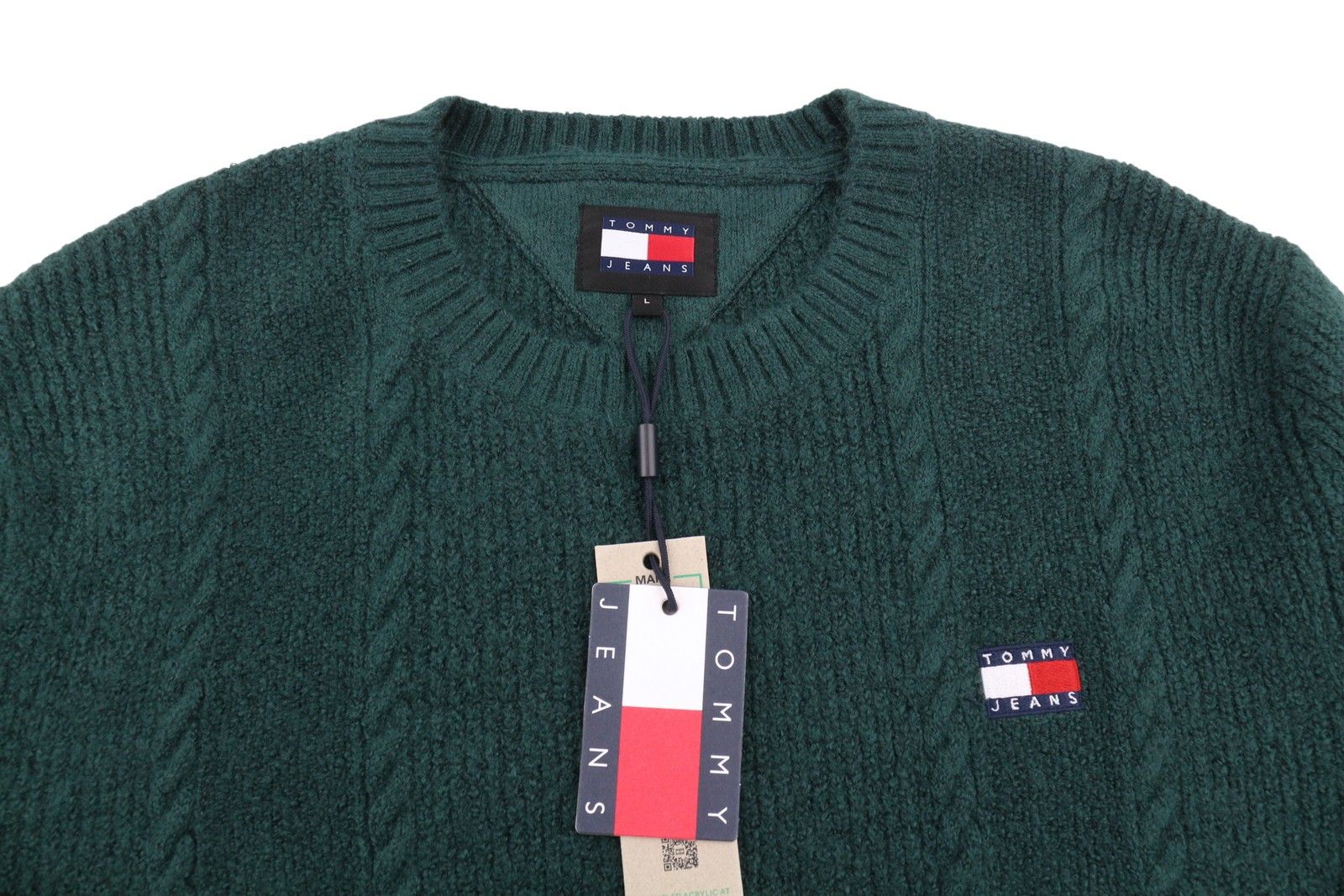 Tommy Hilfiger SLIM CABLE KNIT L Green Stretch Jumper 87383 Size US L / EU 52-54 / 3 - 5 Thumbnail
