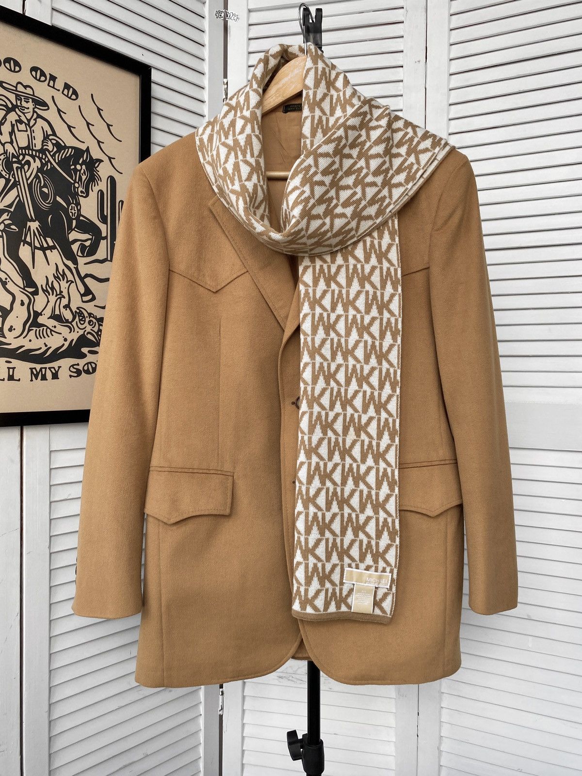 Designer × Michael Kors Michael Kors Wool Monogram MK Scarf Size ONE SIZE - 2 Thumbnail