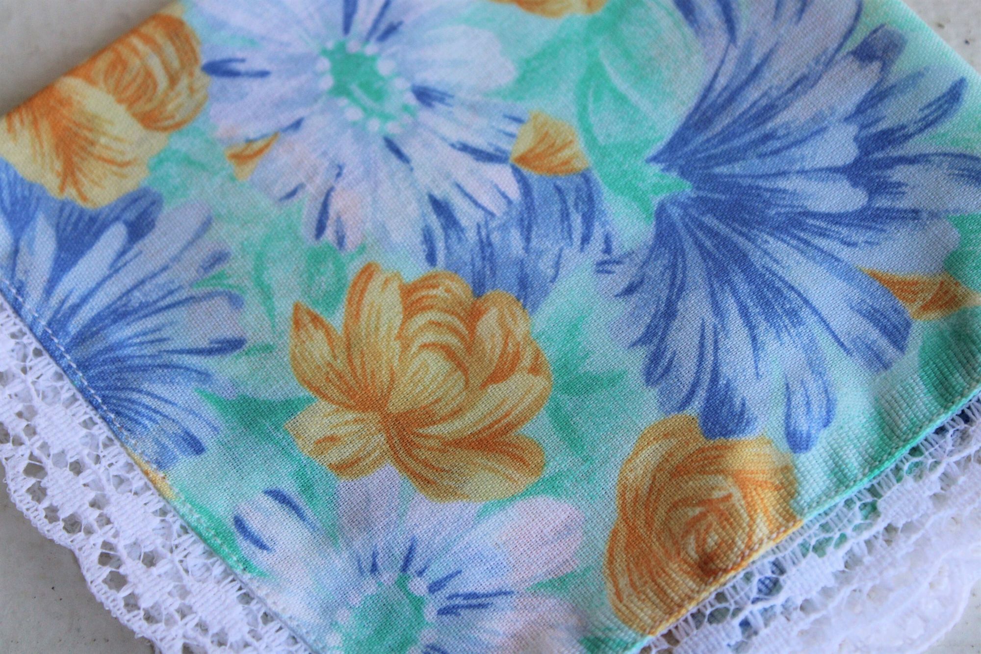 Vintage Vintage 1980s Handkerchief, Cotton Floral Print, Monogrammed Size ONE SIZE - 3 Thumbnail