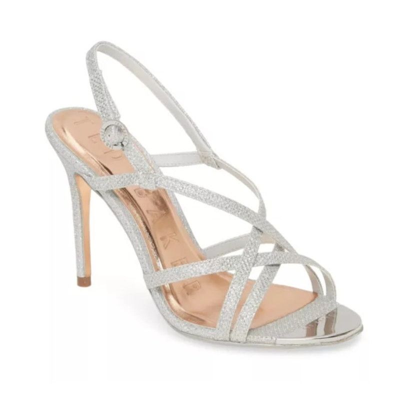 Ted Baker NEW Ted Baker Strappy Silver Heels Sandals | 8 US 38.5 EU Size US 8 / IT 38 - 5 Thumbnail