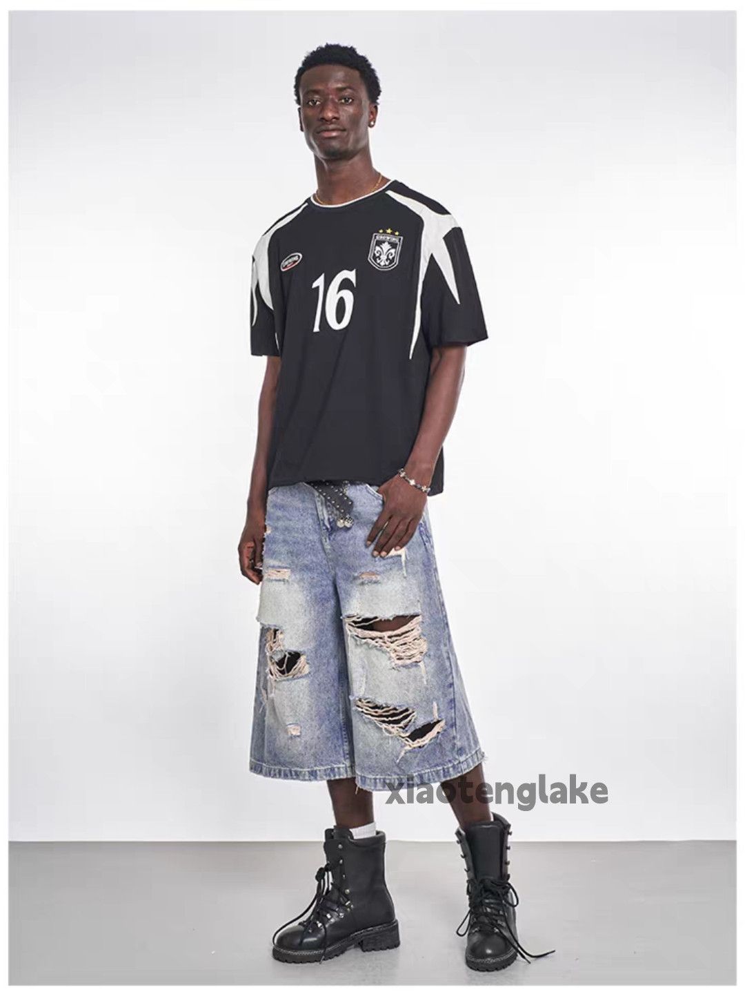 Designer Unisex washed faded ripped damaged skate hiphop shorts Size US 26 / EU 42 - 5 Thumbnail