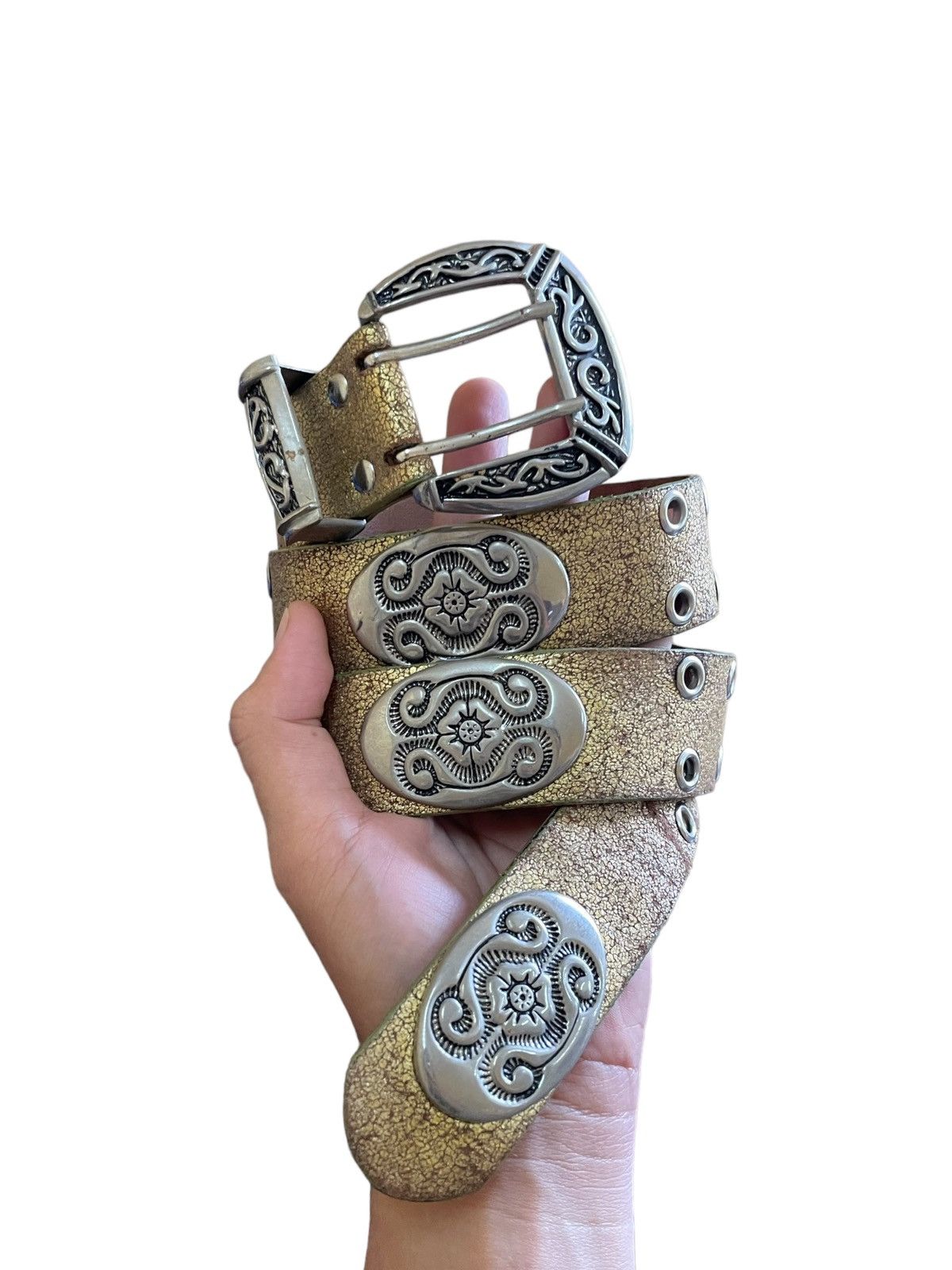 Vintage Western Bronze Worn Belt Y2K Avant Garde