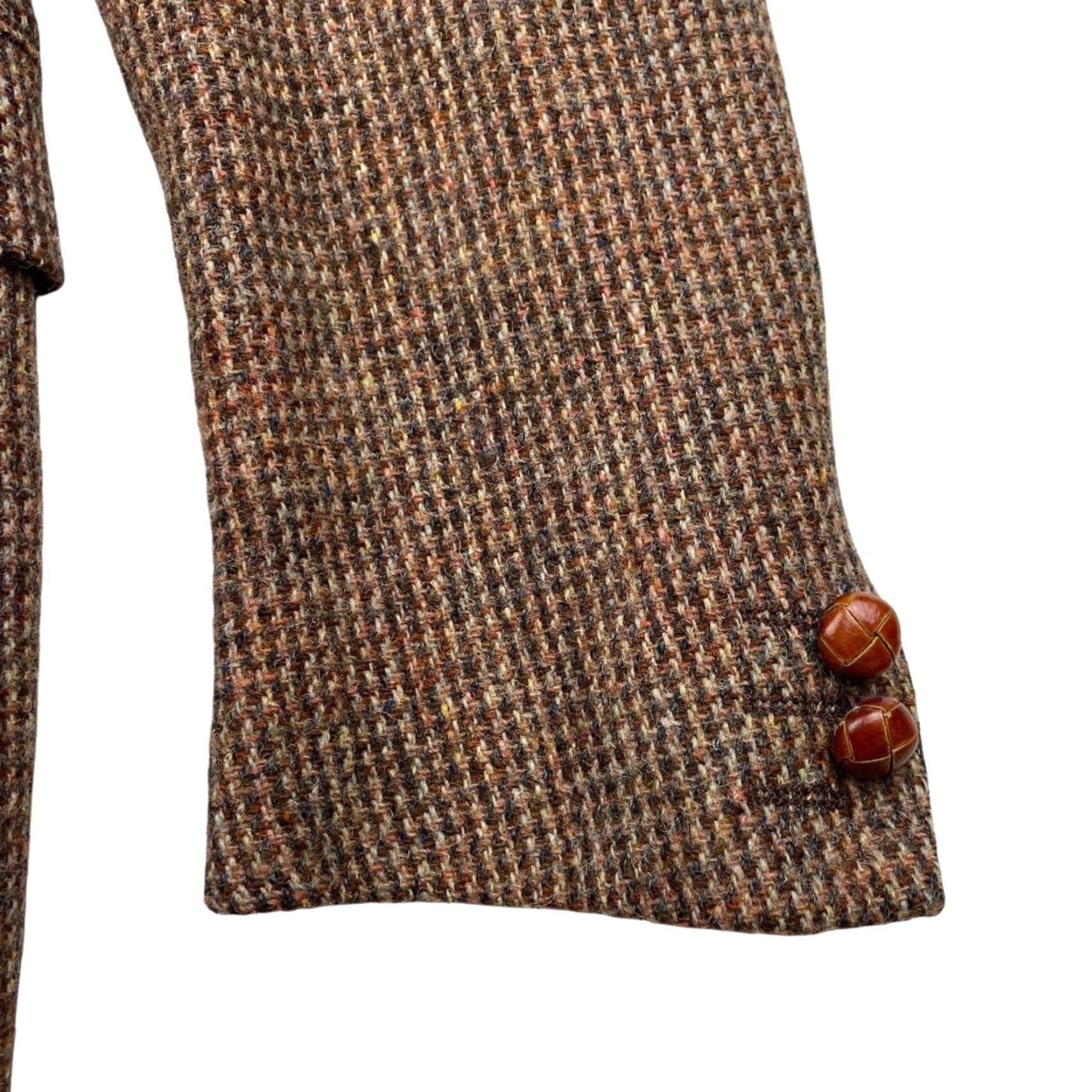 Vintage VINTAGE Henry Grethel Blazer Men’s 42 Long 100% Wool Tweed 2-Button Leather Brown Mens Regular Coat Jacket Size 42R - 4 Thumbnail