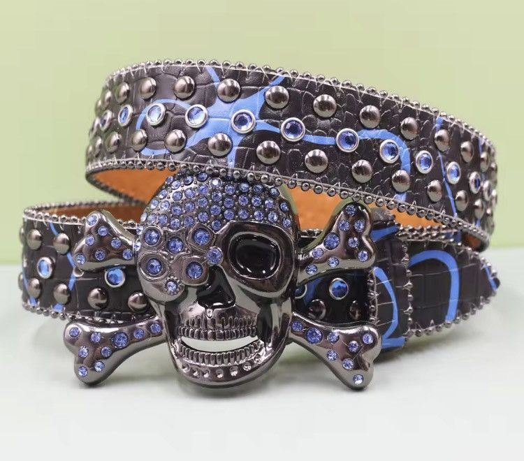 Japanese Brand Skul Rhinestone Studded Pu Leather Belt -115 cm Size 36 - 3 Thumbnail