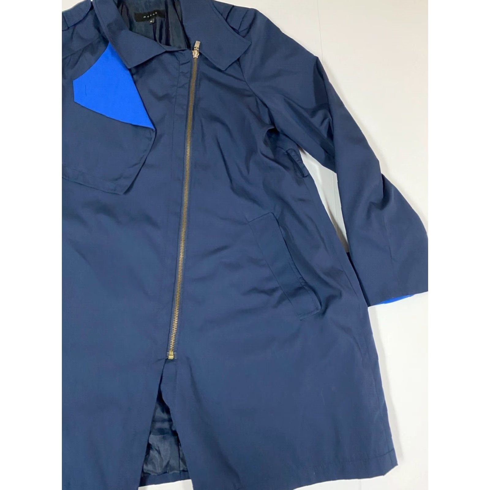 Vintage Muzak Womens Jacket XL Blue Full Zip Coat Style Trench Fur Trim Retro Winter Travel Dress? Size XL / US 12-14 / IT 48-50 - 2 Thumbnail