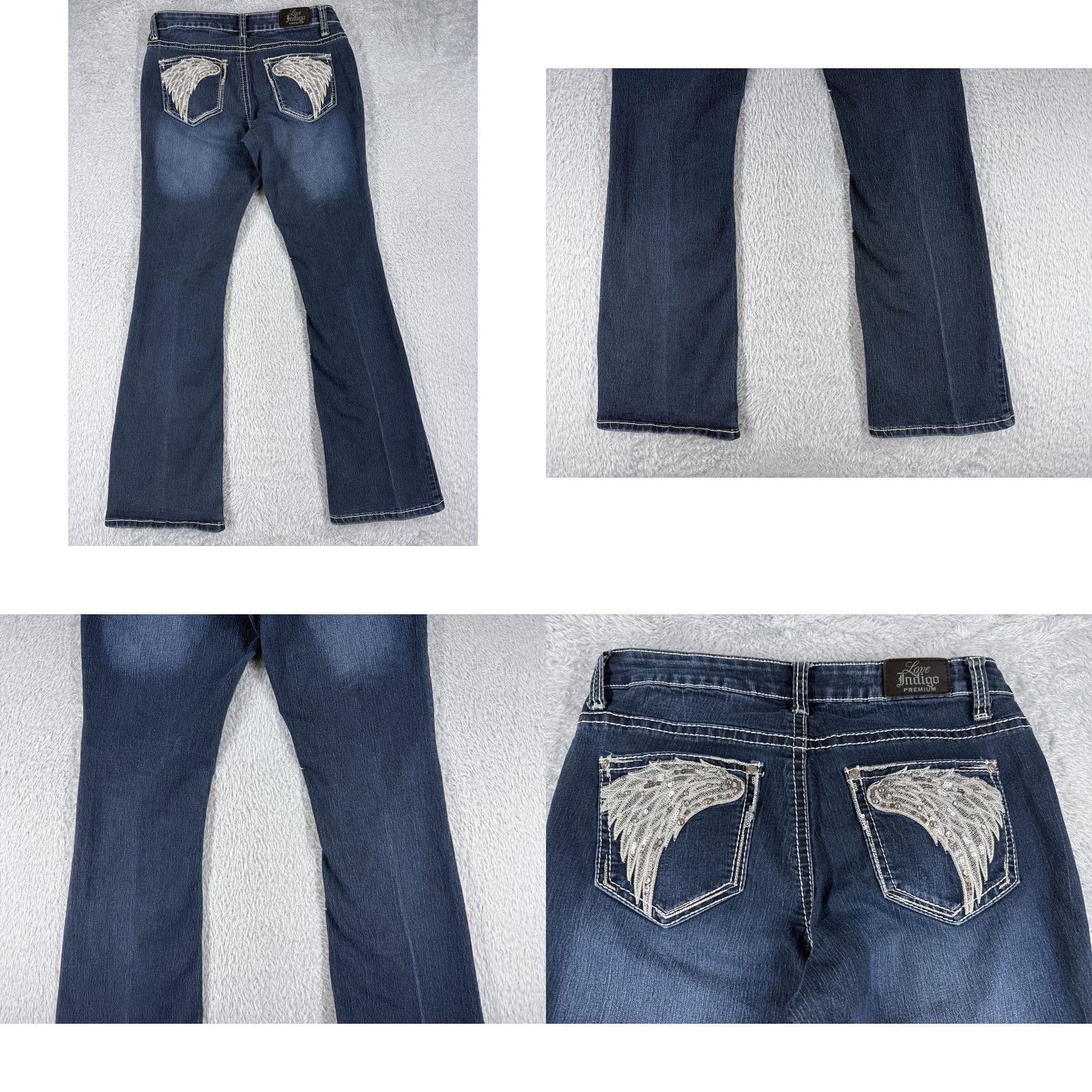 Denime Love Indigo Jeans Women 8 Blue Denim Flared Low Rise 30x30 Embroidered Sequin 5-Pocket Cotton Blend Medium Wash Vintage No N/A Size 30" / US 8 / IT 44 - 9 Thumbnail