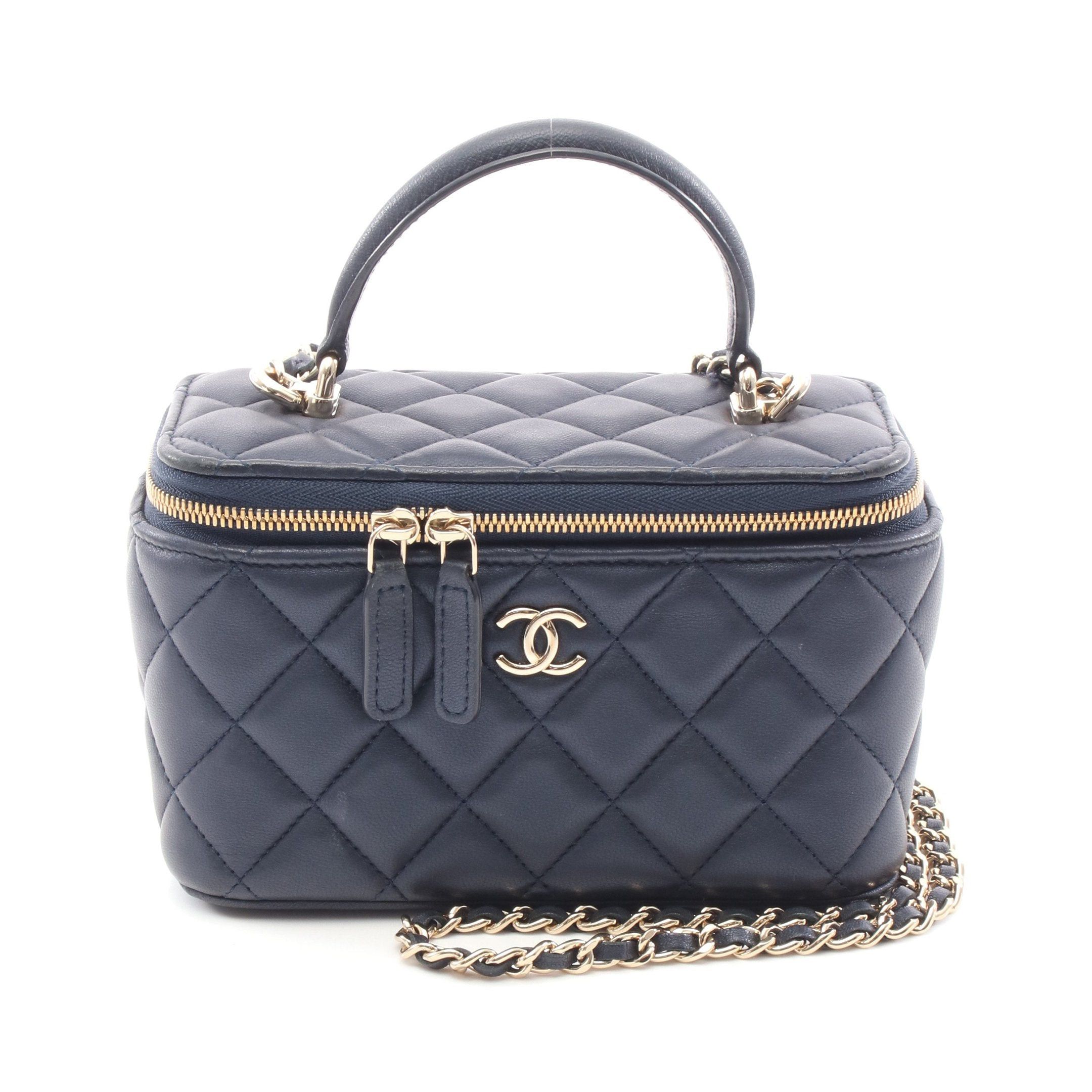 Chanel Matelasse Vanity Bag Chain Shoulder Leather Navy Gold Hardware in Blue, Women's