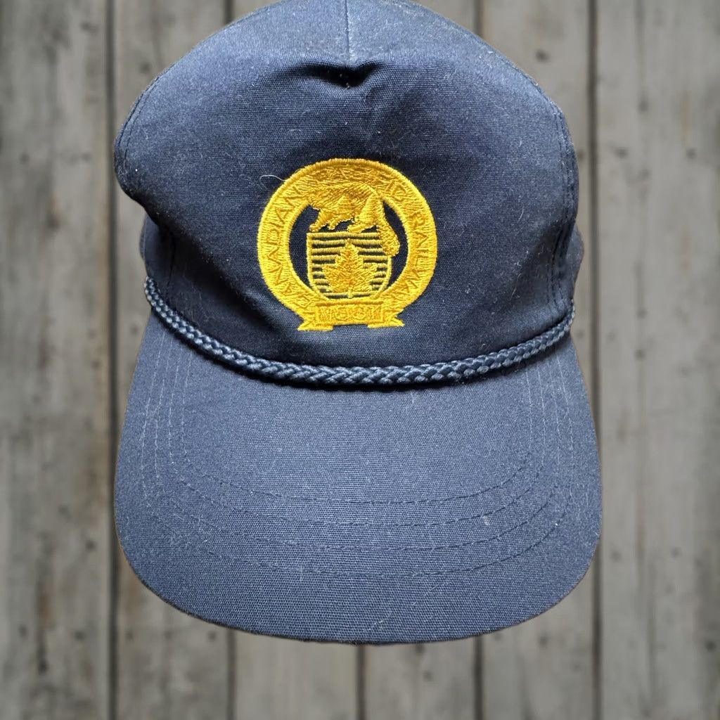 Vintage VINTAGE Yupoong Adjustable Hat Canadian Pacific Railway 1881 Navy Blue Snapback Mens One Size Cotton Polyester Adjustable Solid Transportation Classic Size ONE SIZE - 1 Thumbnail