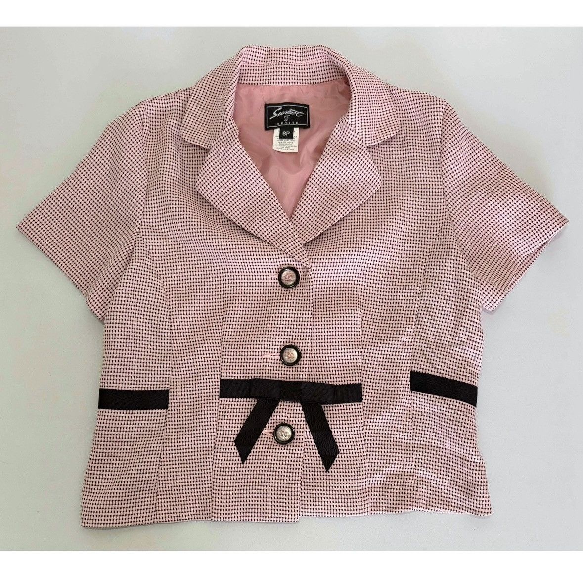 Vintage Pink Bow Polka Dot Short Sleeve Blazer Jacket Size 6 (P) 🎀✨ Size M / US 6-8 / IT 42-44 - 2 Thumbnail