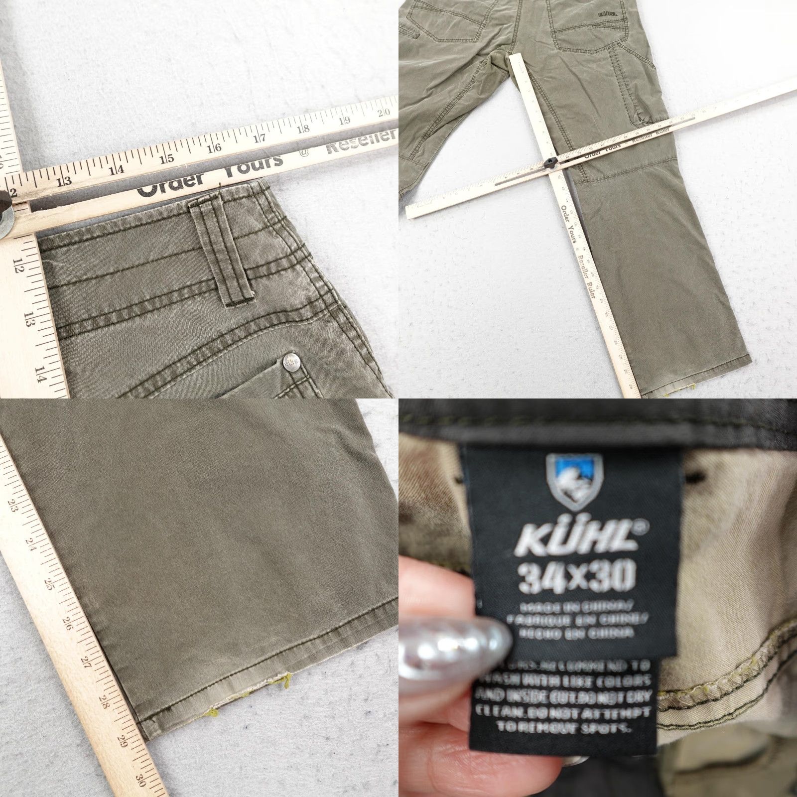 Vintage Kuhl Revolvr Cargo Pants Mens 34x30 Green Distressed Outdoor Hiking Work Jeans 5-Pocket Burnished Size US 34 / EU 50 - 9 Thumbnail