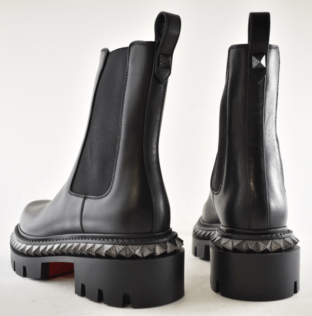 Christian Louboutin St Emilia Pyraclou Flat Black Calf Chelsea Lug Ankle Boot 37 Size US 7 / IT 37 - 20 Thumbnail