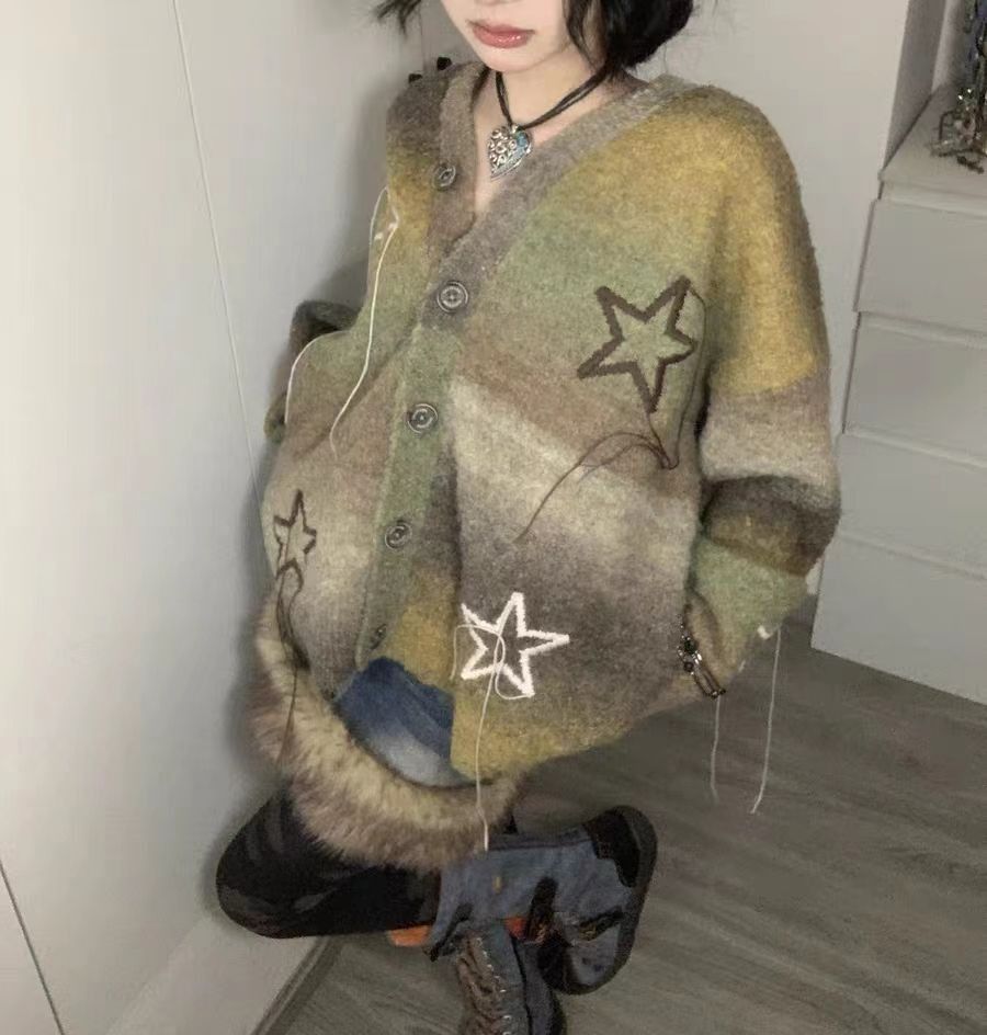 Vintage star fringed knitted sweater