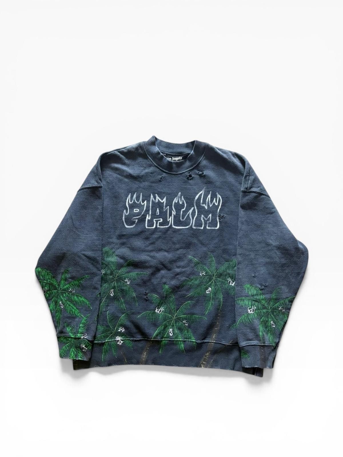 Palm Angels Palm Angels Distressed Flame Palm Tree Crewneck Grey XL Size US XL / EU 56 / 4 - 1 Thumbnail