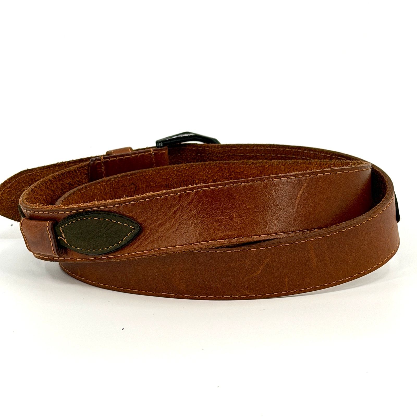Vintage Vintage 90s Brown Leather Contrast Forest Green Trim Belt Size ONE SIZE - 4 Thumbnail