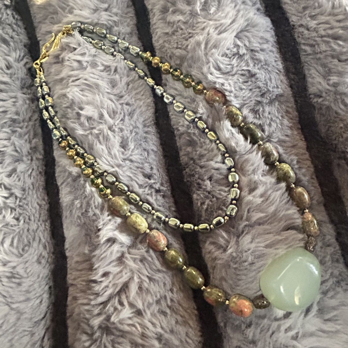 Handmade Handcrafted double strand oil slick di-cut glass necklace Size ONE SIZE - 8 Thumbnail