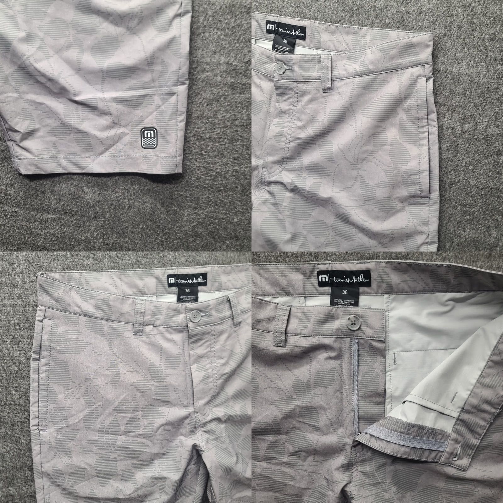TravisMathew Travis Mathew Shorts Mens 36 Regular Fit Golf Performance Atlantic Ocean Floral Chino Moisture Wicking Pockets Stretch Gray Size US 36 / EU 52 - 8 Thumbnail