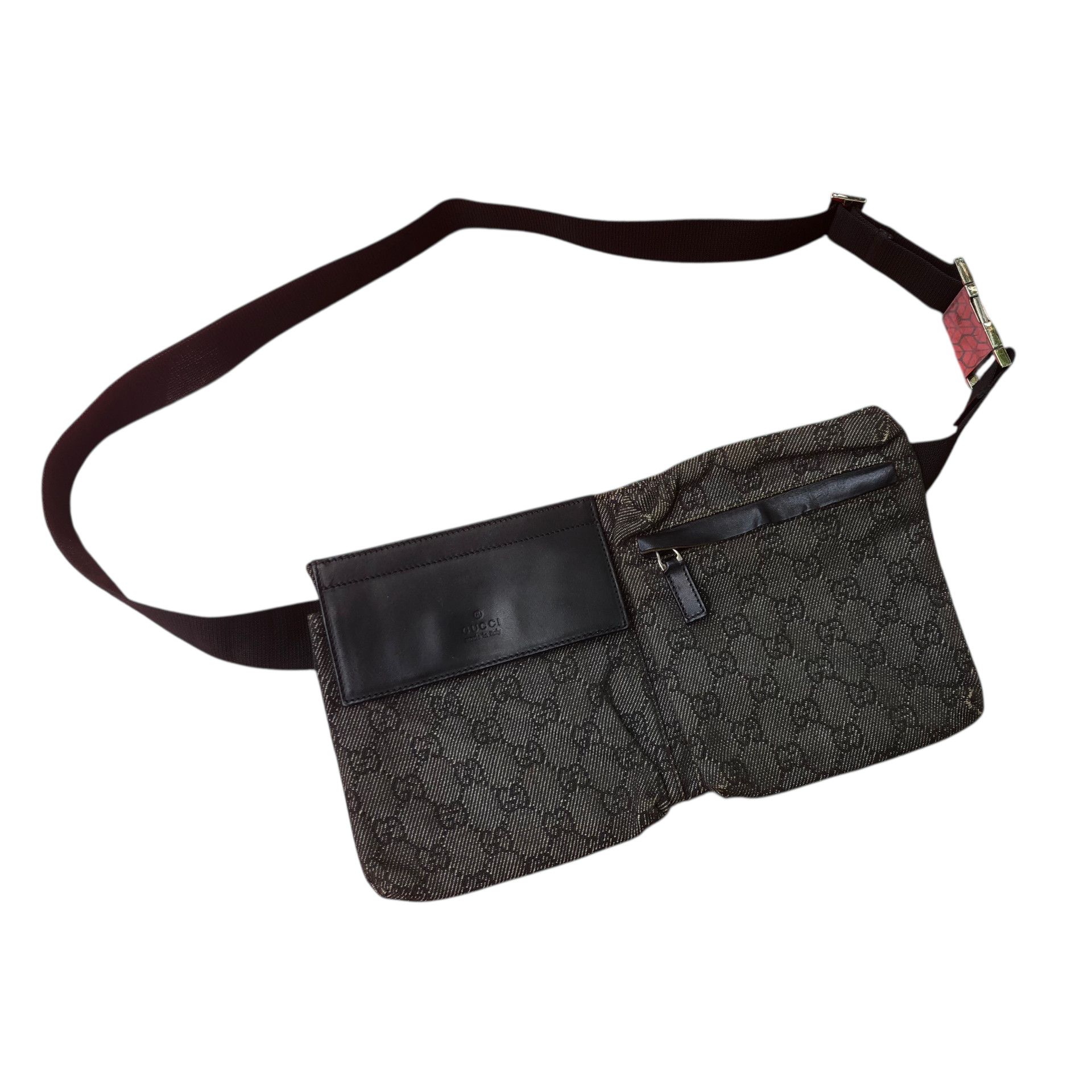 Gucci 🔥Vintage GUCCI Black GG Denim Canvas Web Waist Belt Bag Size ONE SIZE - 1 Thumbnail