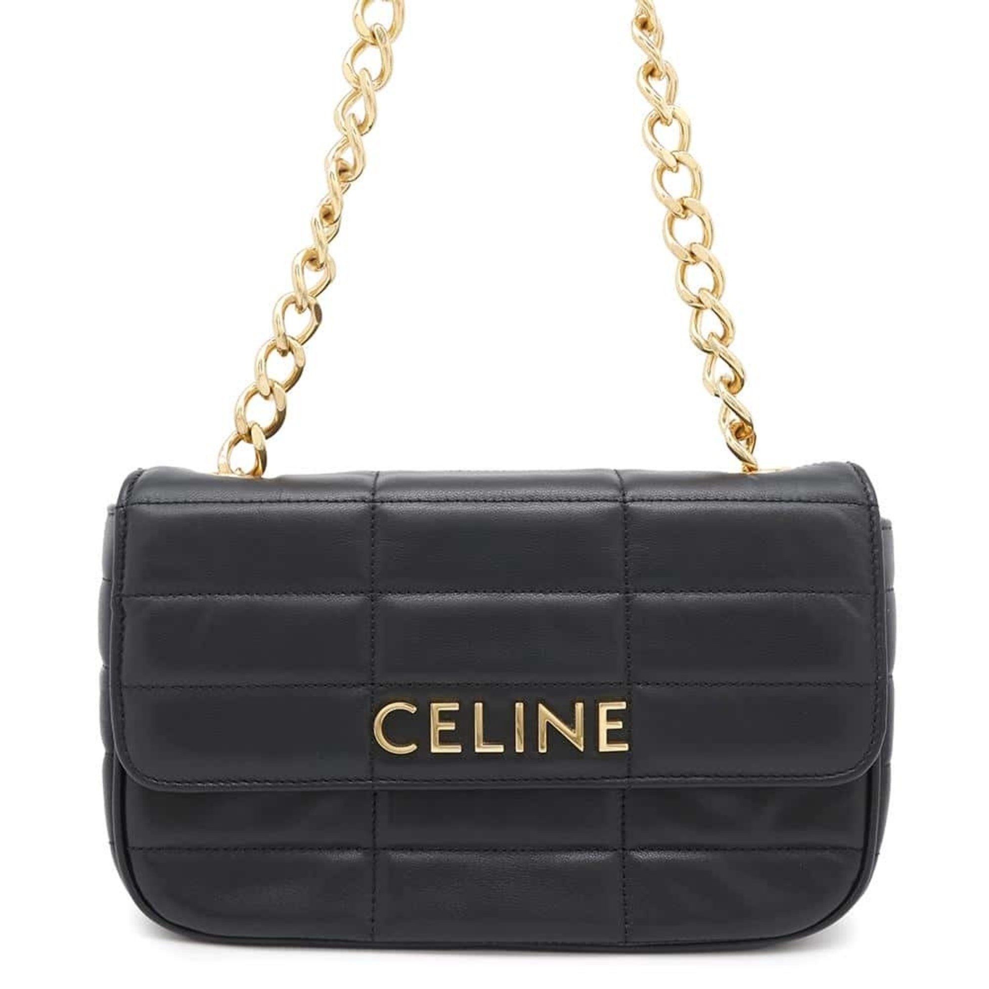 Celine Chain Shoulder Bag Leather 11127 3Eyd 38No Celine Black, Women's