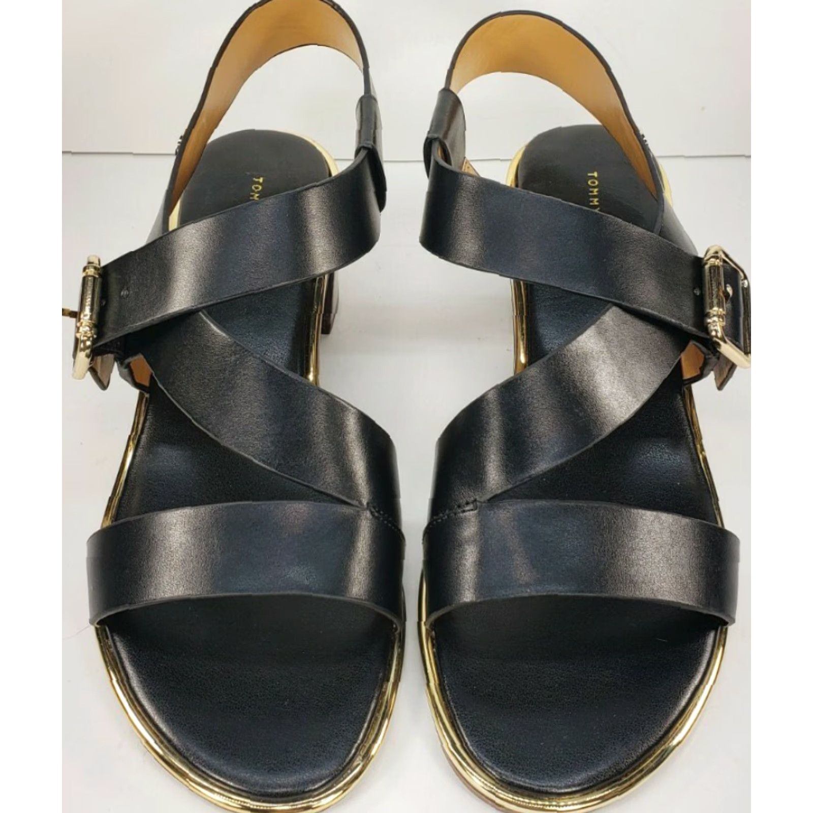Tommy Hilfiger Tommy Hilfiger Konas Sandal Women's Size 9M Leather Strappy Black Heeled Buckle T-Strap Leather Sandal Size US 9 / IT 39 - 5 Thumbnail